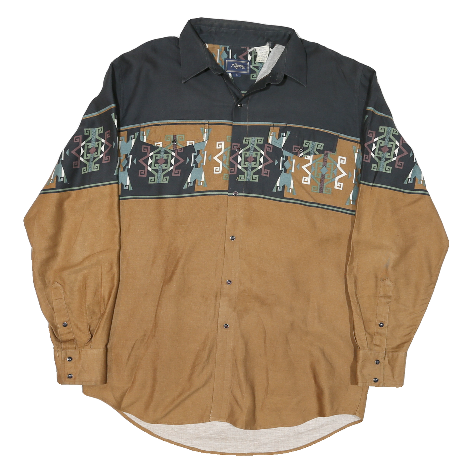 ROPEN Mens Black & Brown Geometric Print Cotton Blend Shirt L Casual Refurbished - N/A refurbished available on Cerqular