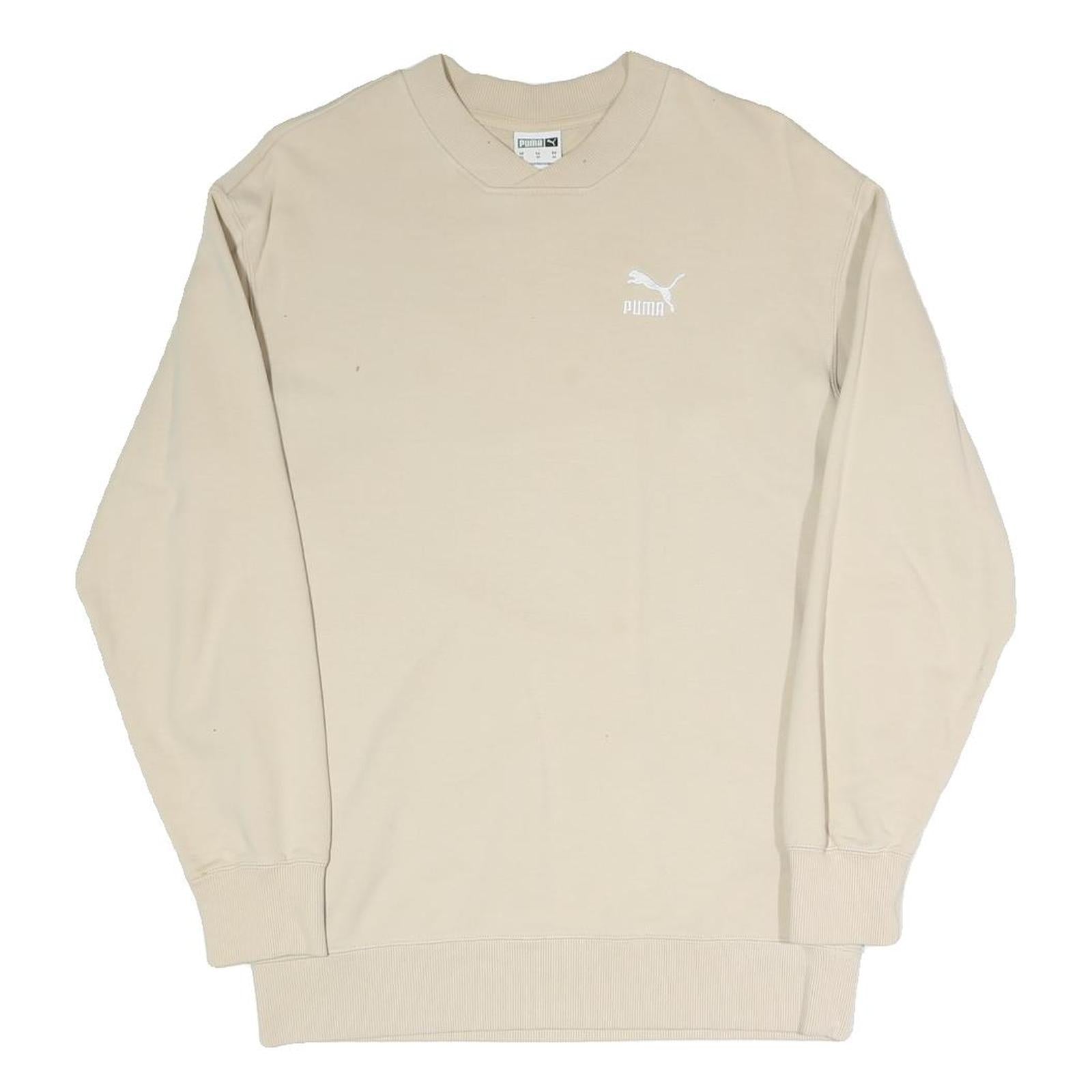 PUMA Mens Beige XS Crew Neck Cotton Blend Sweatshirt Logo Athletic Pullover Refurbished - N/A refurbished available on Cerqular
