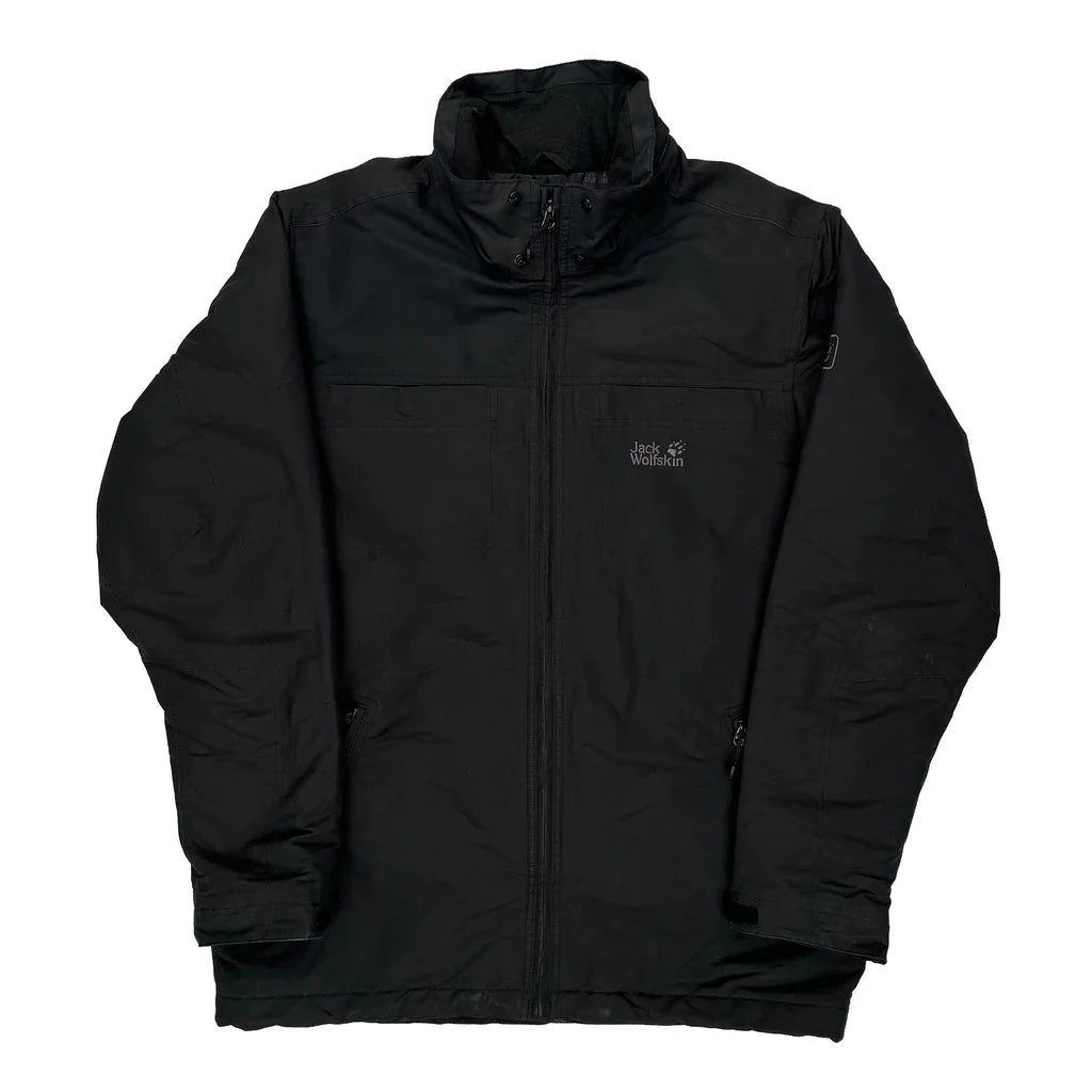 Jack Wolfskin Jacket - Large Black Polyester Refurbished - Thrifted (note: this is a term often used to describe second- refurbished available on Cerqular