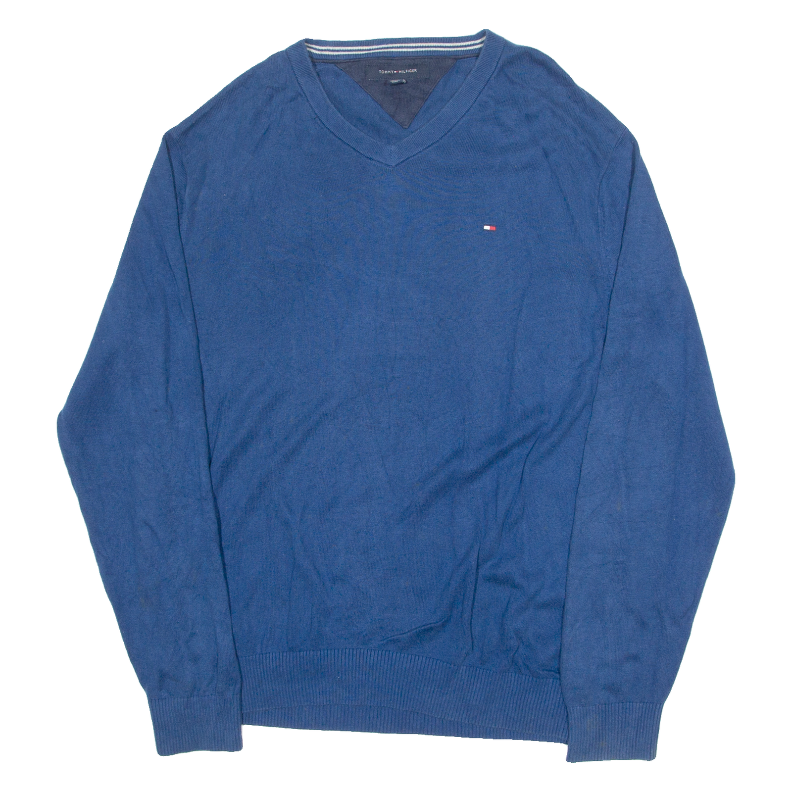 TOMMY HILFIGER Mens Jumper Blue V-Neck Tight Knit L Refurbished - N/A refurbished available on Cerqular