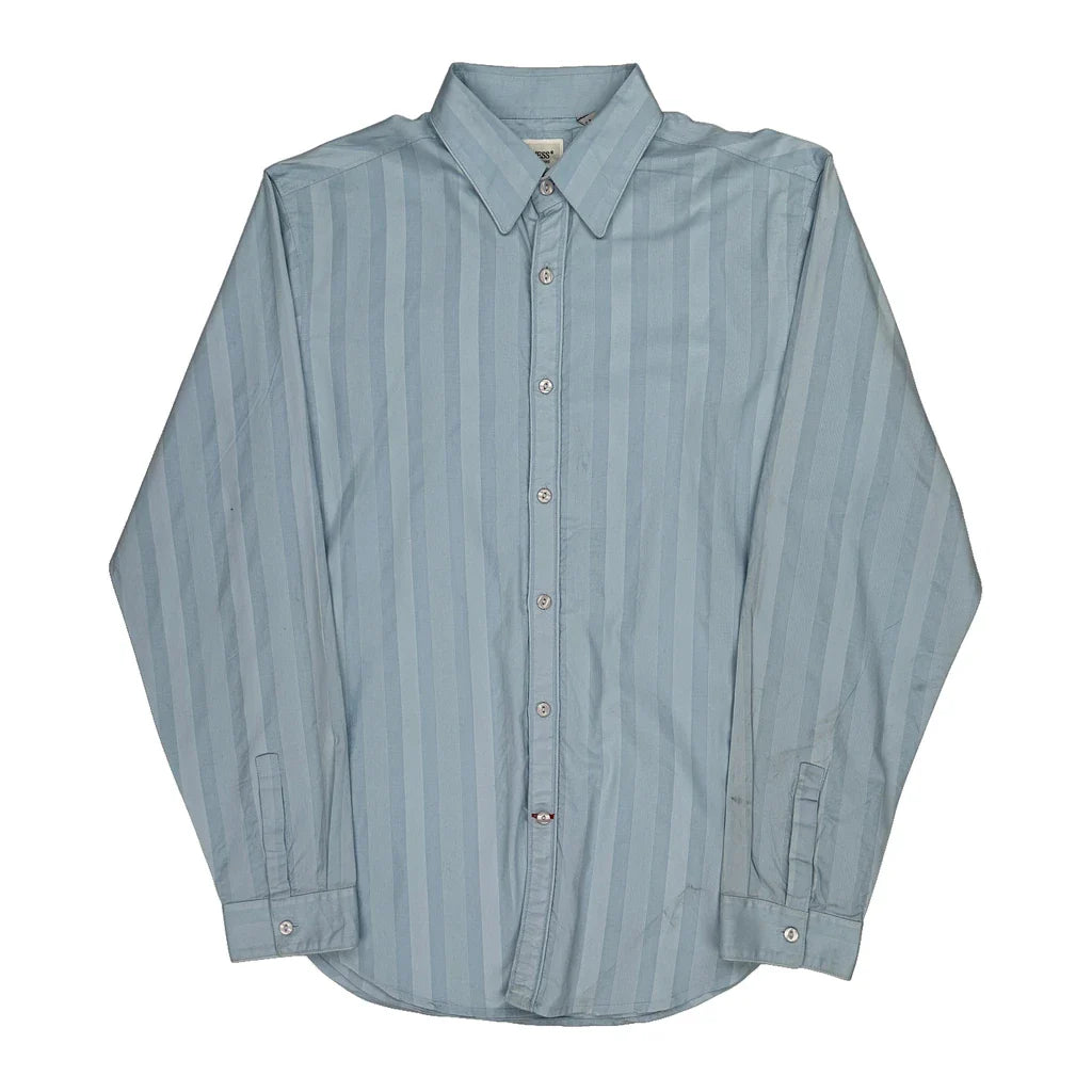 Buy Guess Striped Shirt - Large Blue Cotton Refurbished - $44.21 Guess Striped Shirt - Large Blue Cotton Refurbished - Thrifted (note: this is a term often used to describe second- refurbished available on Cerqular