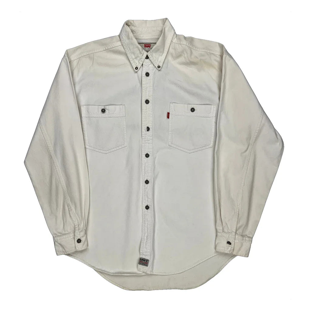 Levis Denim Shirt - Large White Cotton Refurbished - Thrifted (note: this is a term often used to describe second- refurbished available on Cerqular
