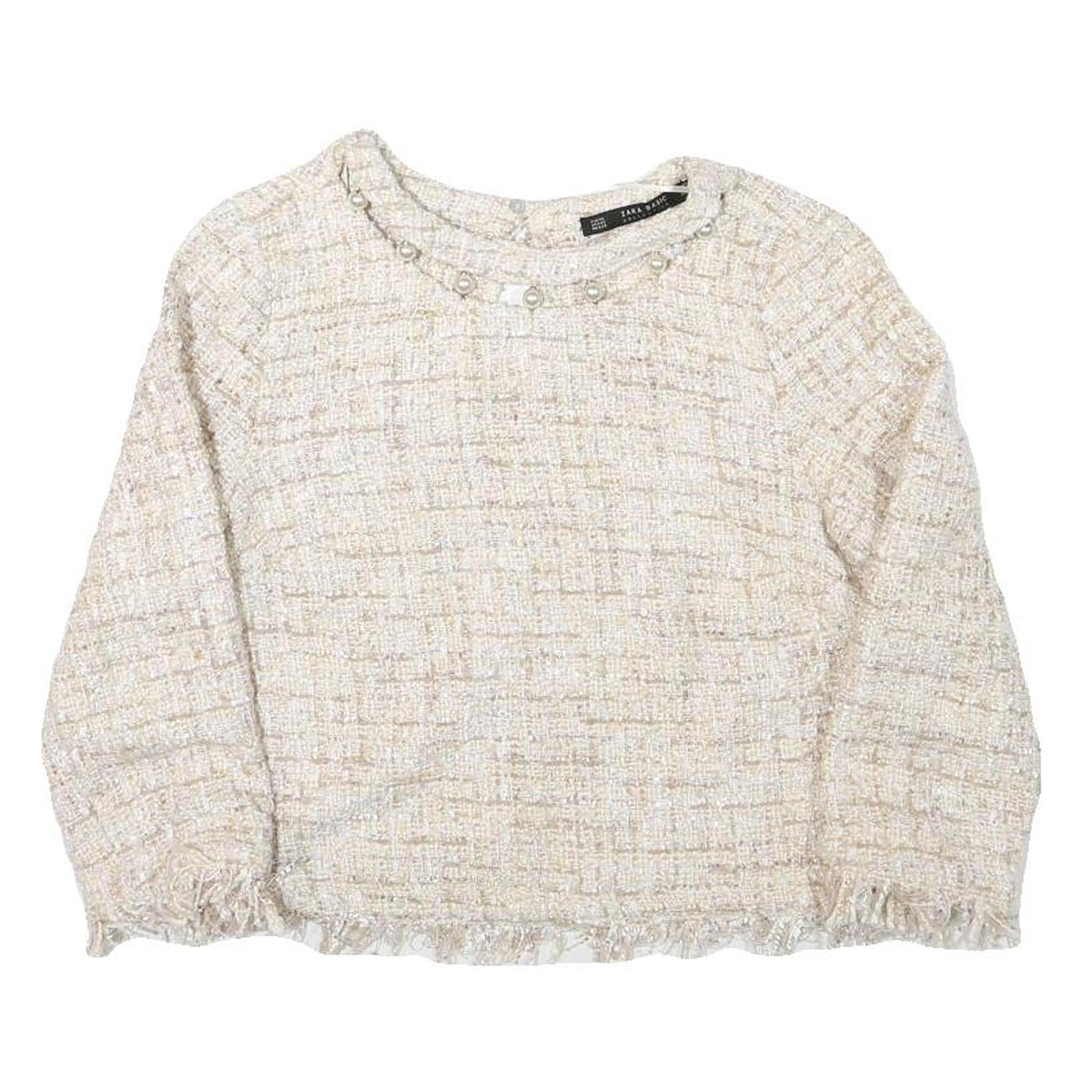 ZARA BASIC Womens Cream Patterned Jumper Crew Neck Basic Knit XS Elegant Style Refurbished - N/A refurbished available on Cerqular