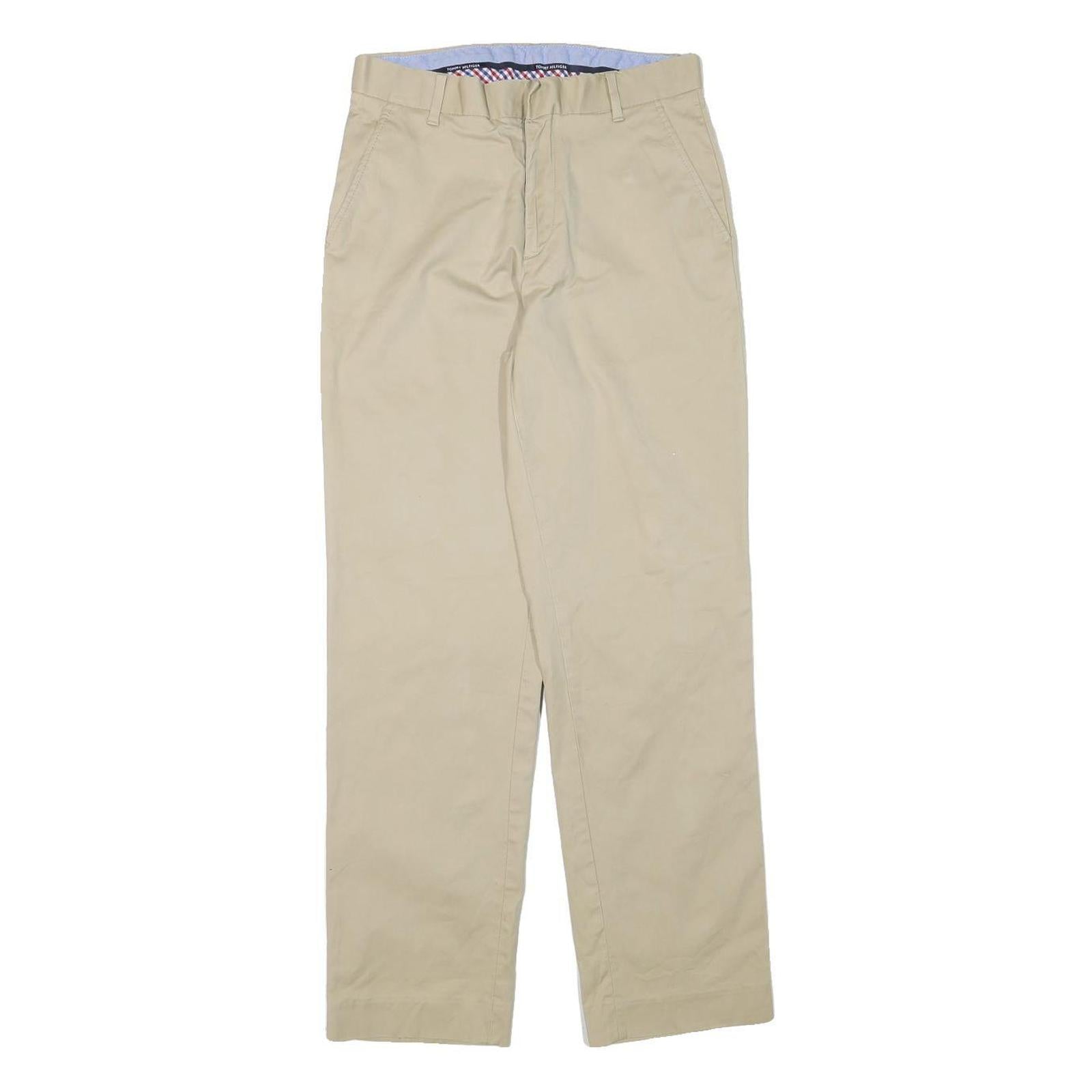 TOMMY HILFIGER Mens Regular Fit Beige Cotton Blend Trousers W27 L28 Classic Zip Refurbished - N/A refurbished available on Cerqular