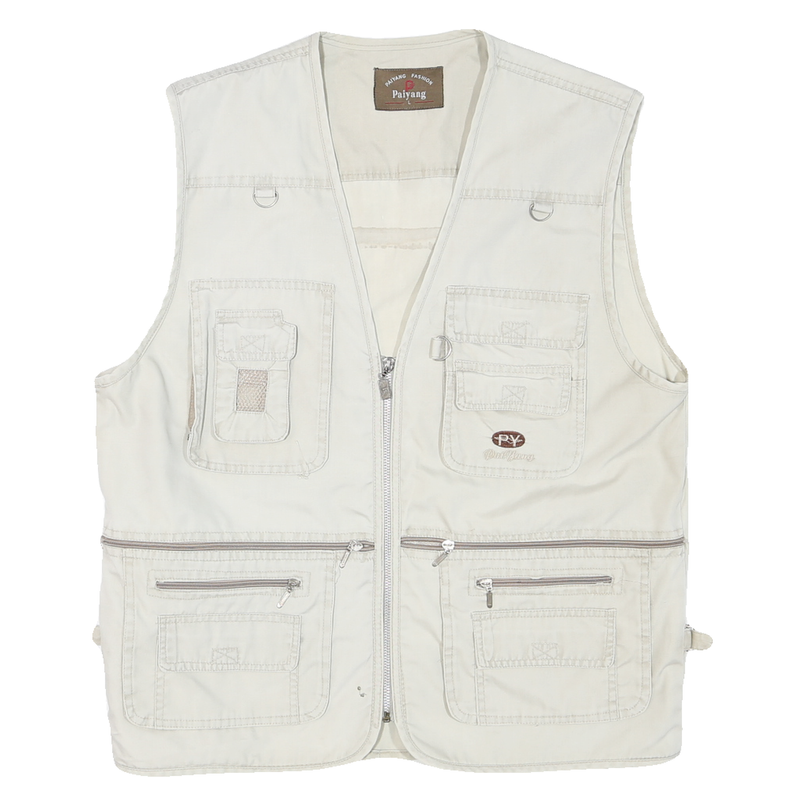 Mens Cream Cotton Blend Outdoor Waistcoat L Sleeveless Zip Pockets Relaxed Fit Refurbished - N/A refurbished available on Cerqular