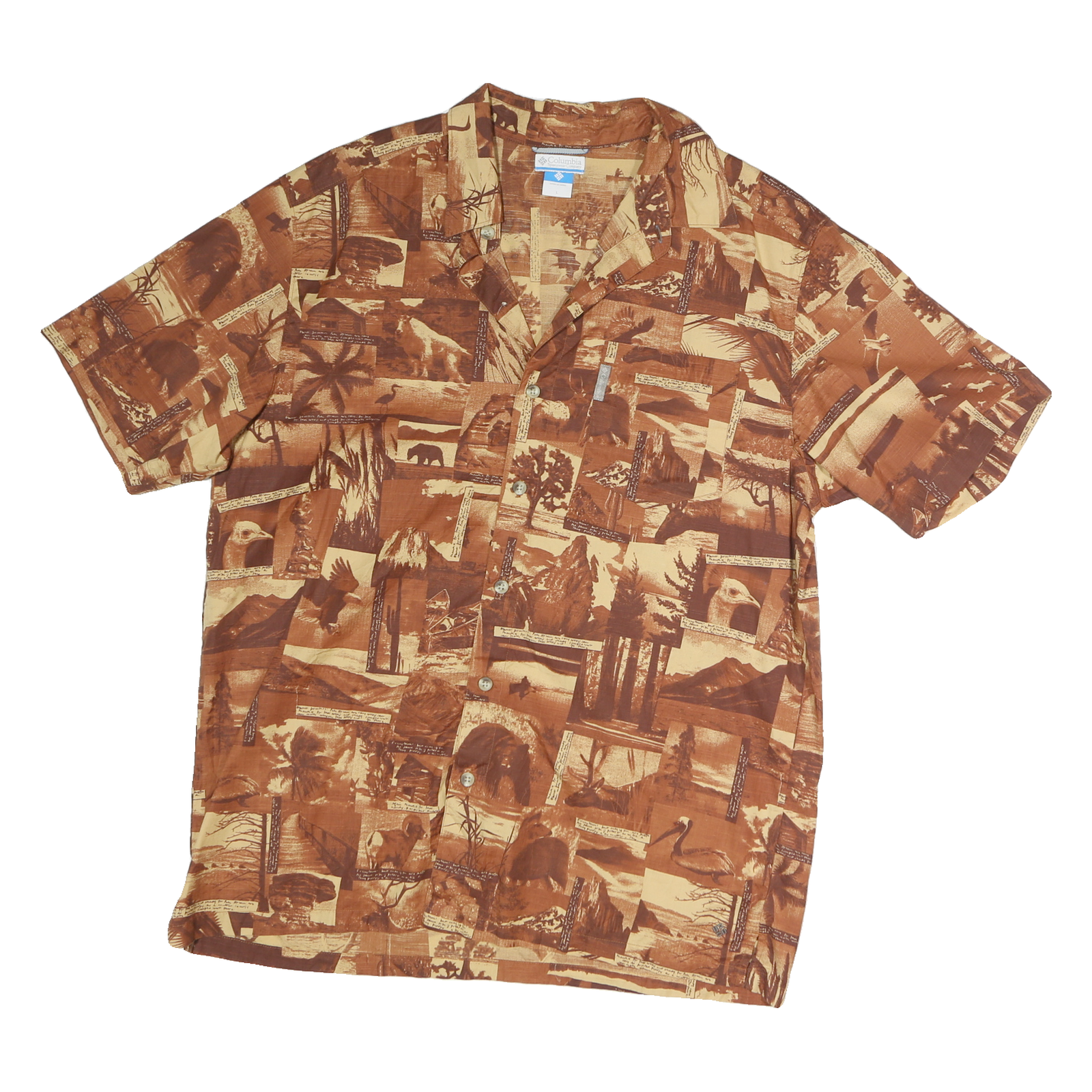 COLUMBIA Mens Brown & Beige Cotton Short Sleeve Shirt L Printed Pattern Casual Refurbished - N/A refurbished available on Cerqular
