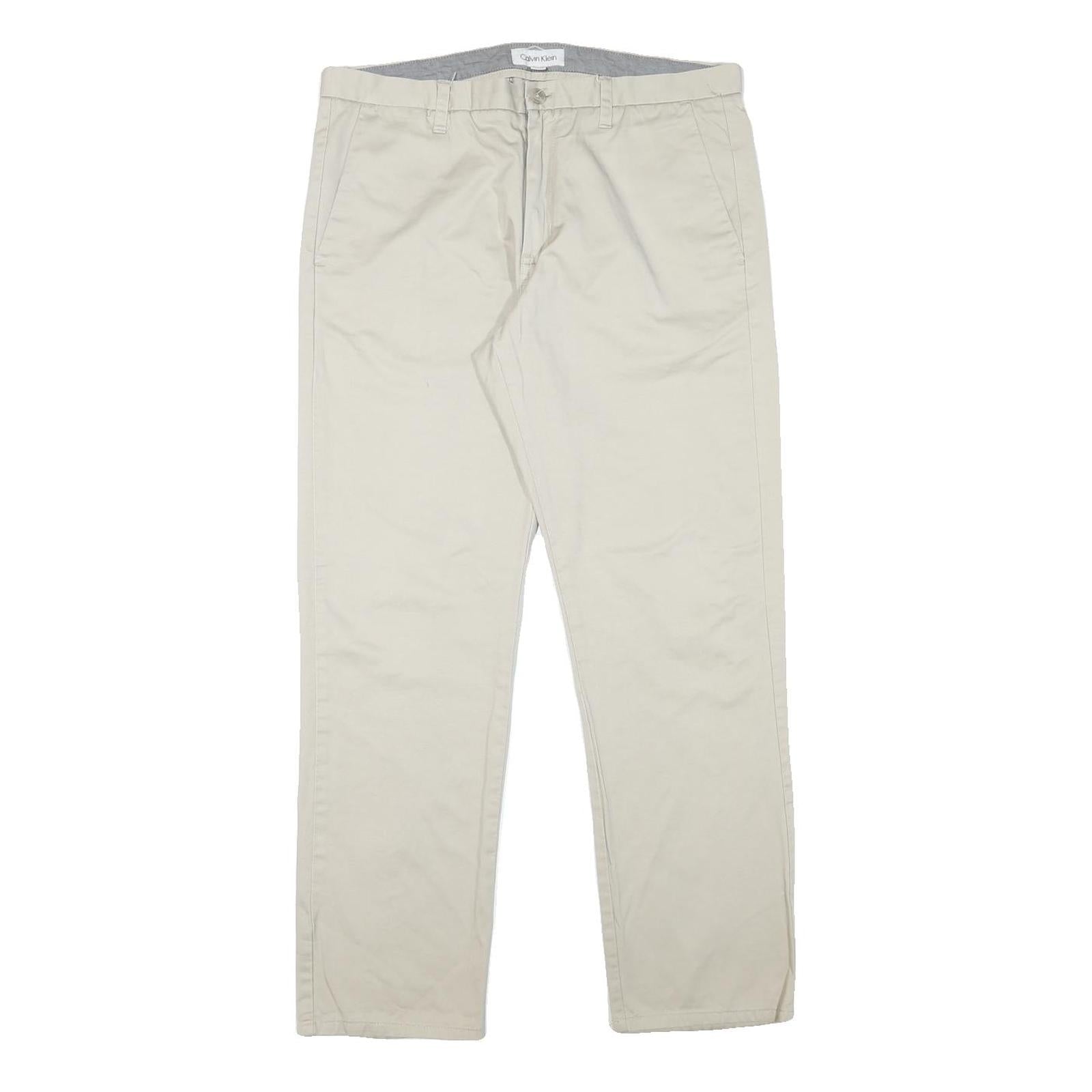 CALVIN KLEIN Mens Cotton Blend Beige Regular Straight Trousers W34 L30 Zip Refurbished - N/A refurbished available on Cerqular