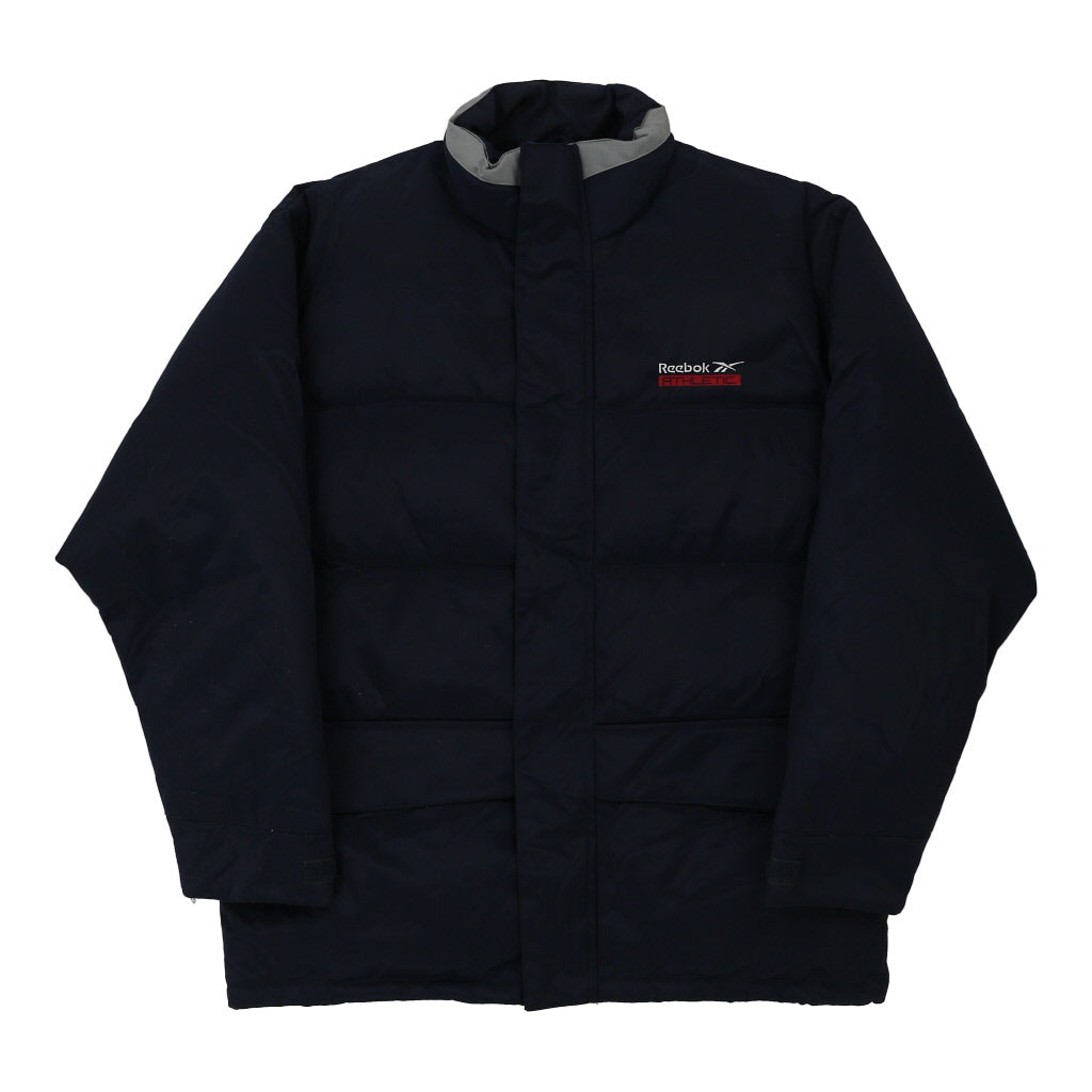Reebok Spellout Puffer - Small Navy Polyester Blend Refurbished - Thrifted (note: this is a term often used to describe second- refurbished available on Cerqular