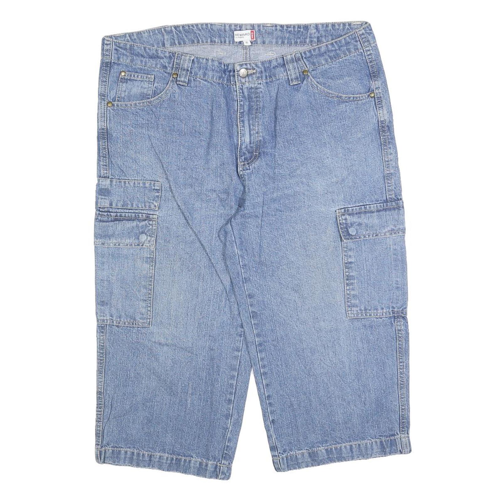 REWARD Mens Denim Blue Cargo Shorts XL W40 Casual Cotton Blend Pocket Design Refurbished - N/A refurbished available on Cerqular