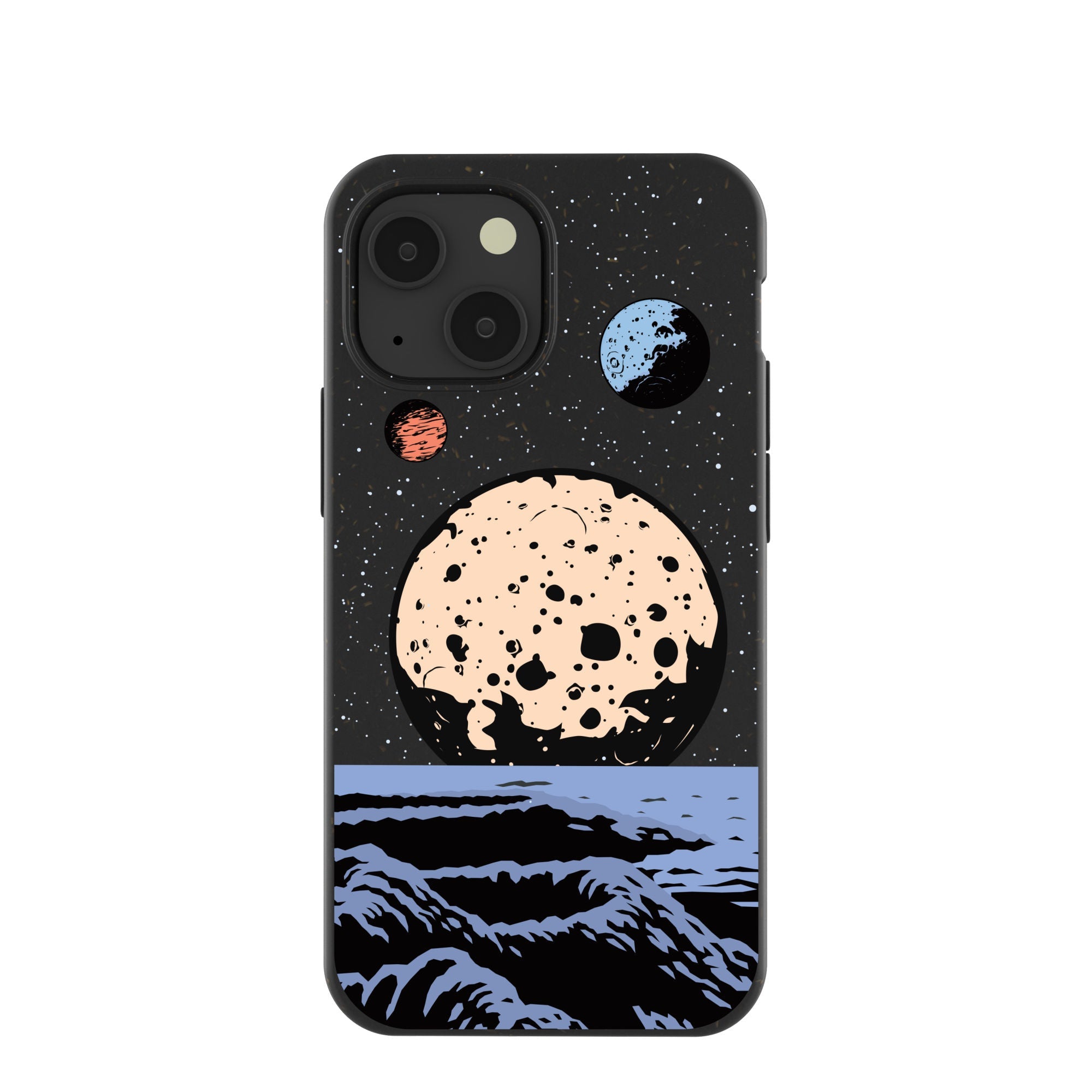 Black Retro Moon iPhone 13 Mini Case Refurbished - Pela Case refurbished available on Cerqular