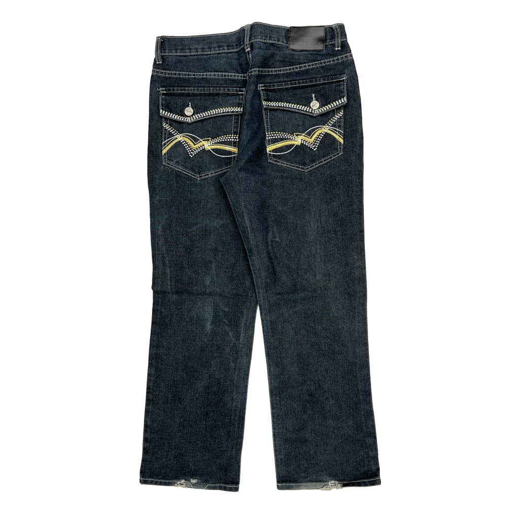 Buy Chams Studded Jeans - 36W 31L Dark Wash Cotton Refurbished - $80.39 Chams Studded Jeans - 36W 31L Dark Wash Cotton Refurbished - Thrifted (note: this is a term often used to describe second- refurbished available on Cerqular