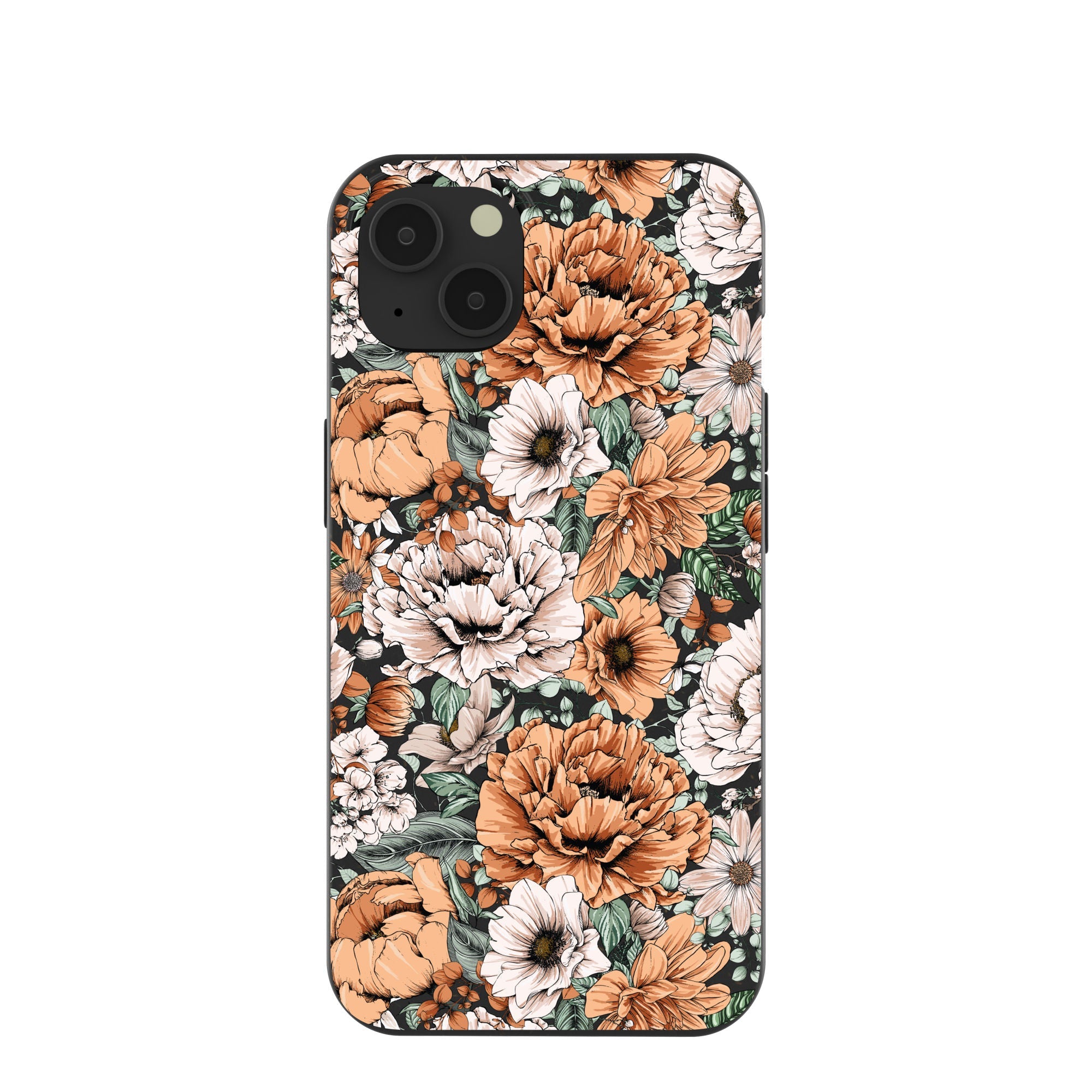 Black Peachy Peonies iPhone 13 Case Refurbished - Pela Case refurbished available on Cerqular