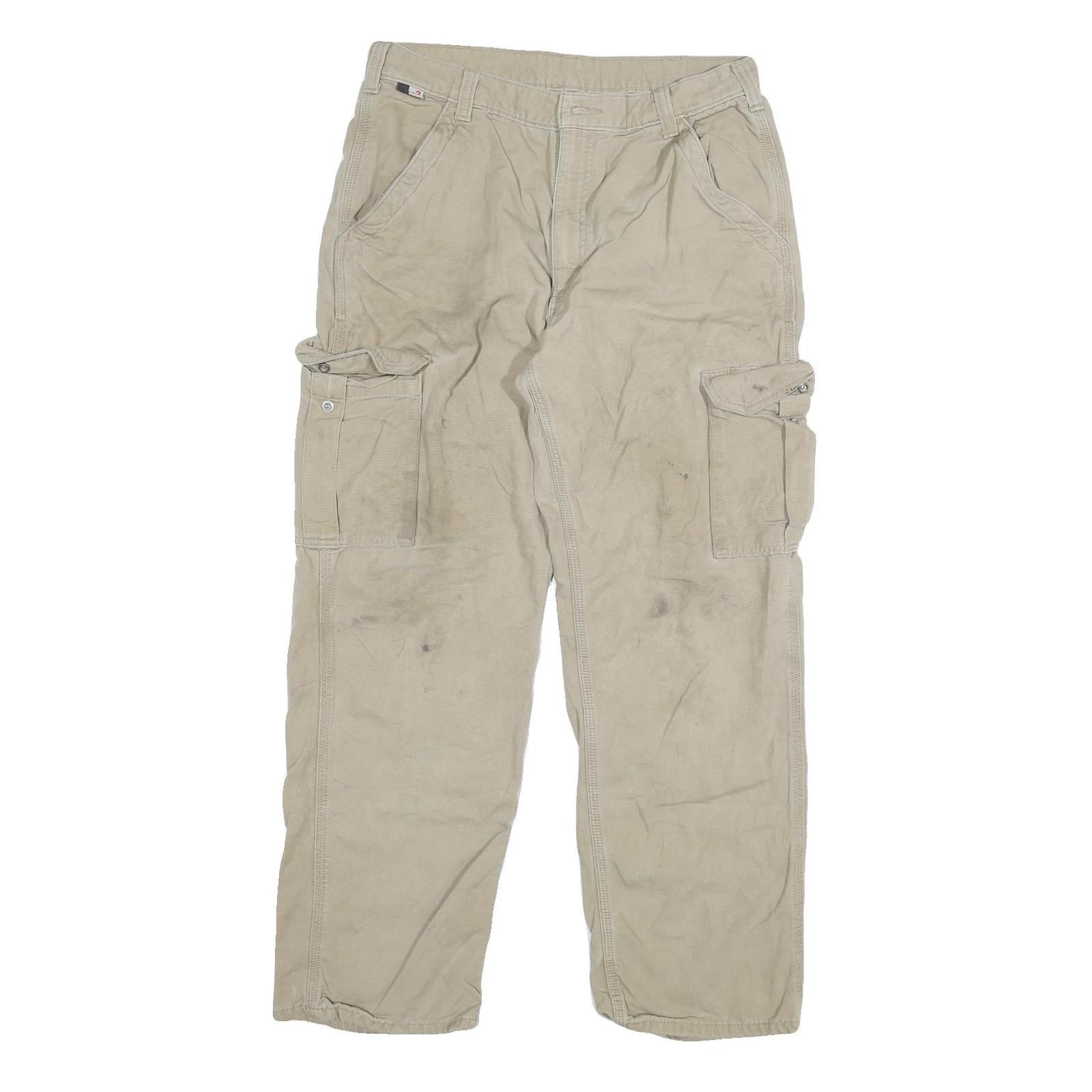 CARHARTT Mens Regular Beige Cargo Cotton Blend Trousers W36 L29 Workwear Zip Refurbished - N/A refurbished available on Cerqular