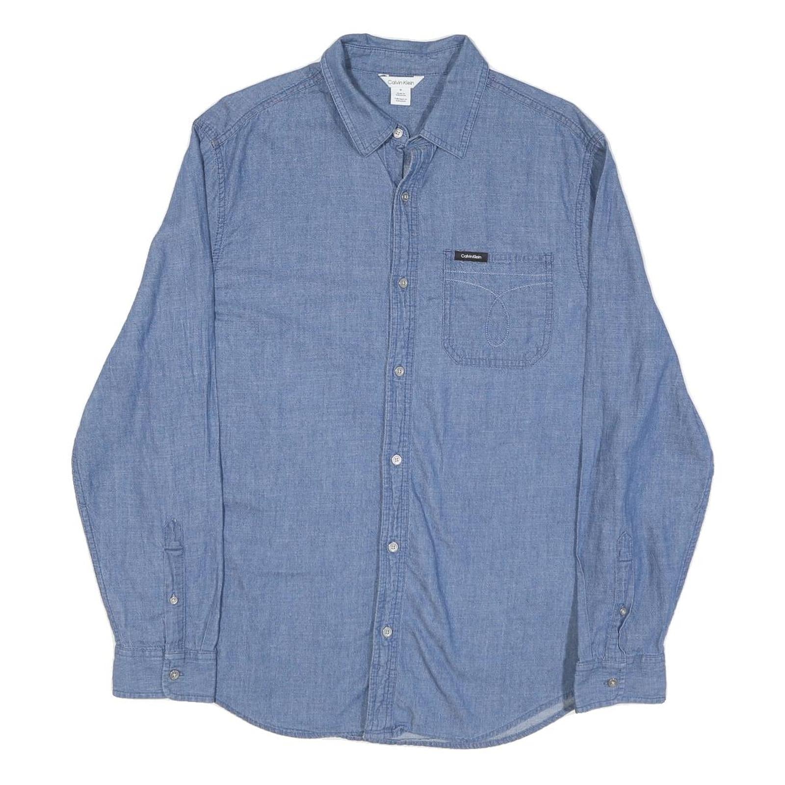 CALVIN KLEIN Mens Blue Denim Shirt M Casual Cotton Blend Long Sleeve Refurbished - N/A refurbished available on Cerqular