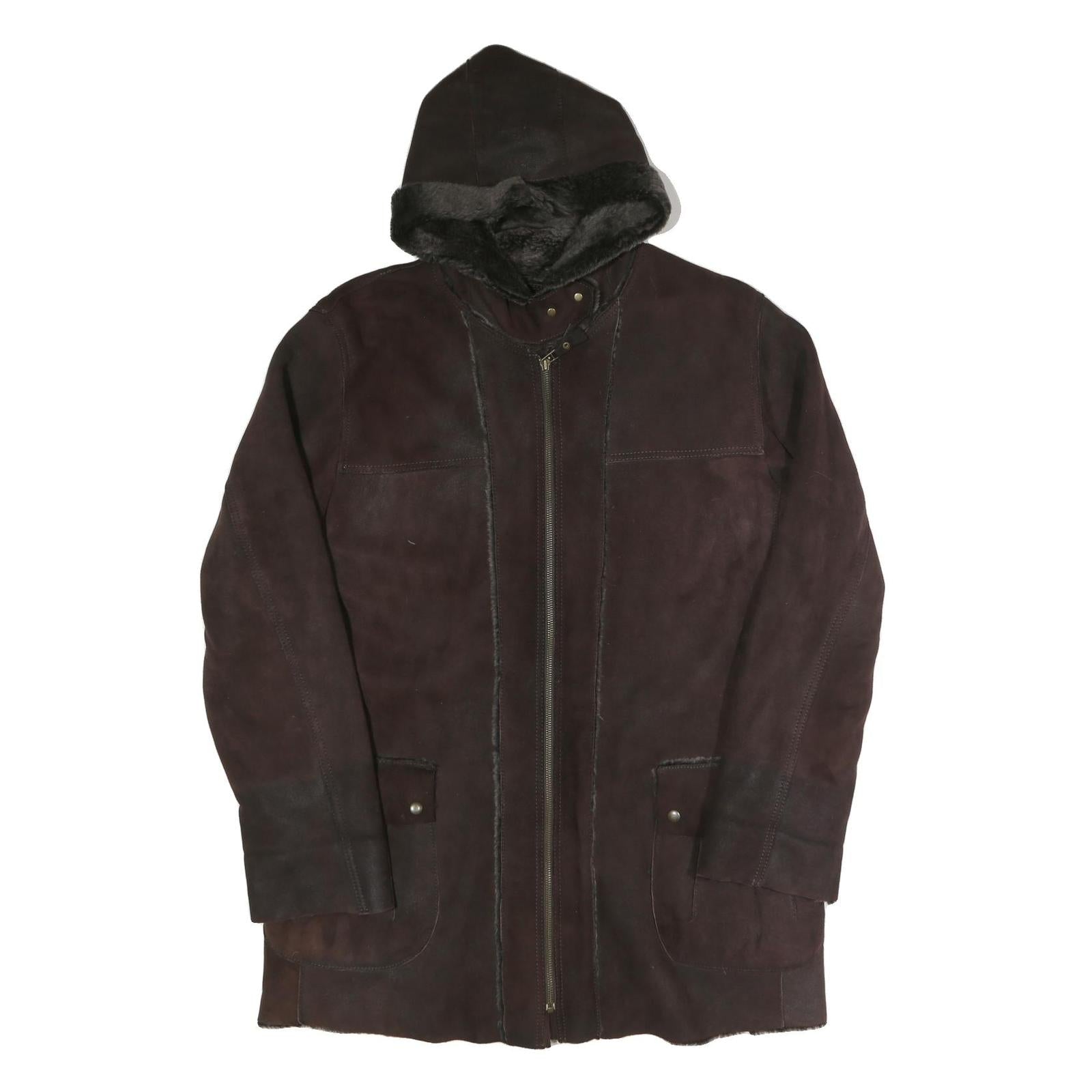 Womens Brown Faux Suede Hooded Jacket UK 16 Zip Plain Warm Casual Refurbished - N/A refurbished available on Cerqular