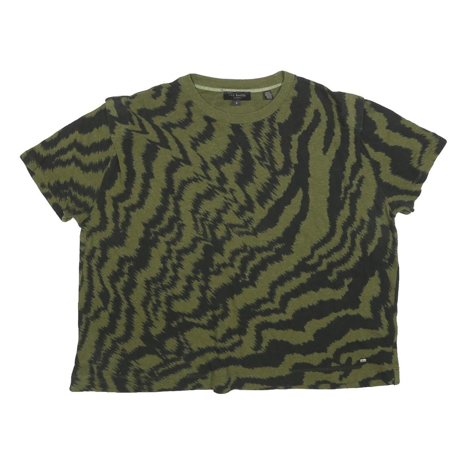 TED BAKER Womens Green & Black Printed T Shirt Short Sleeve Round Neck L Casual Refurbished - N/A refurbished available on Cerqular