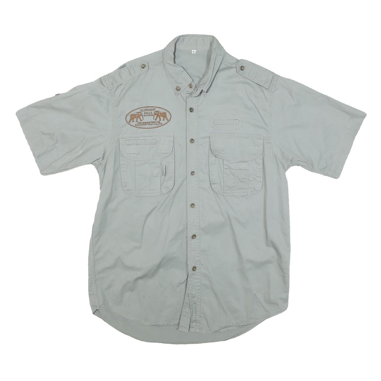 Mens Pale Green Cotton Blend Short Sleeve Shirt S Button Front Cargo Pockets Refurbished - N/A refurbished available on Cerqular