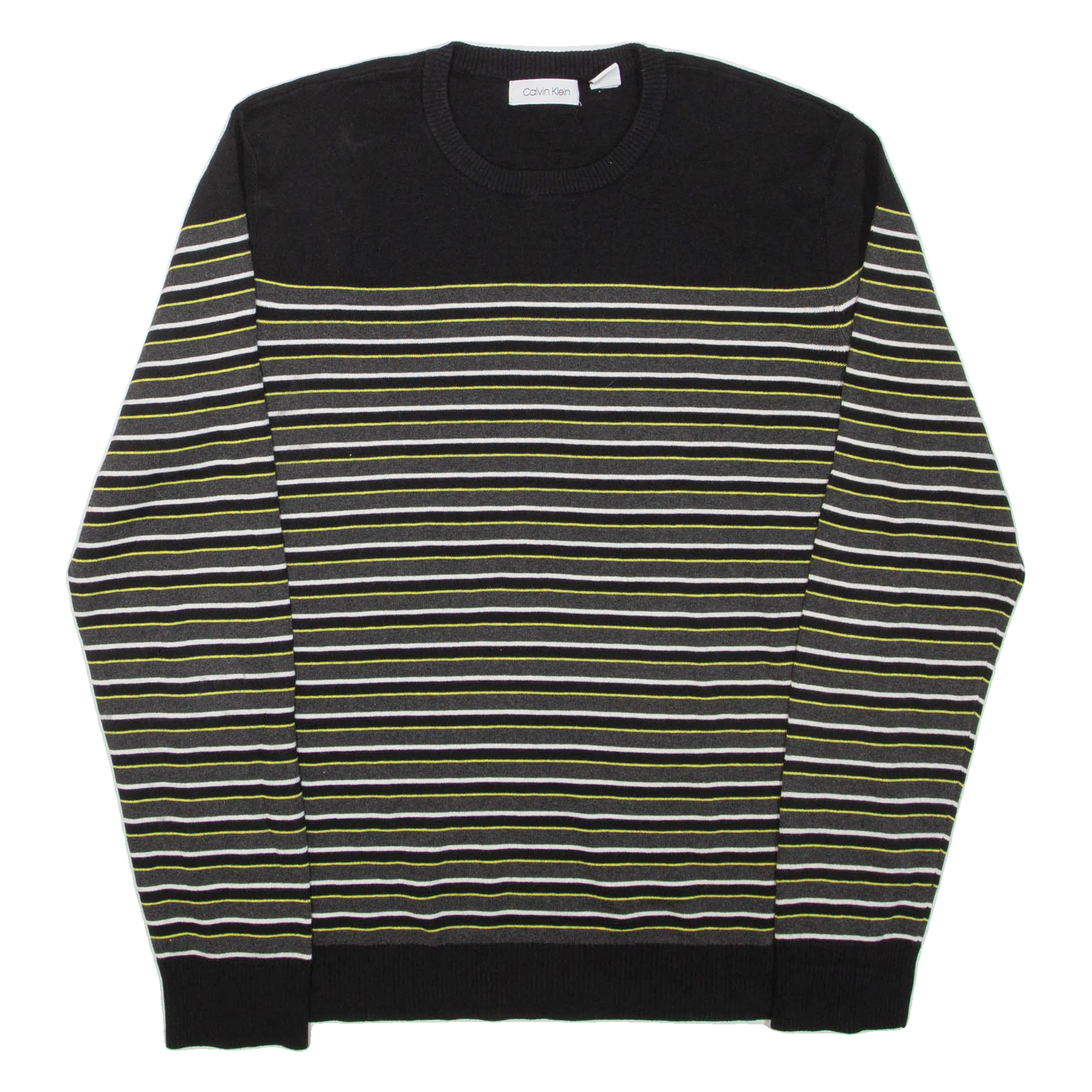 CALVIN KLEIN Mens Patterned Jumper Black Striped Tight Knit L Refurbished - N/A refurbished available on Cerqular
