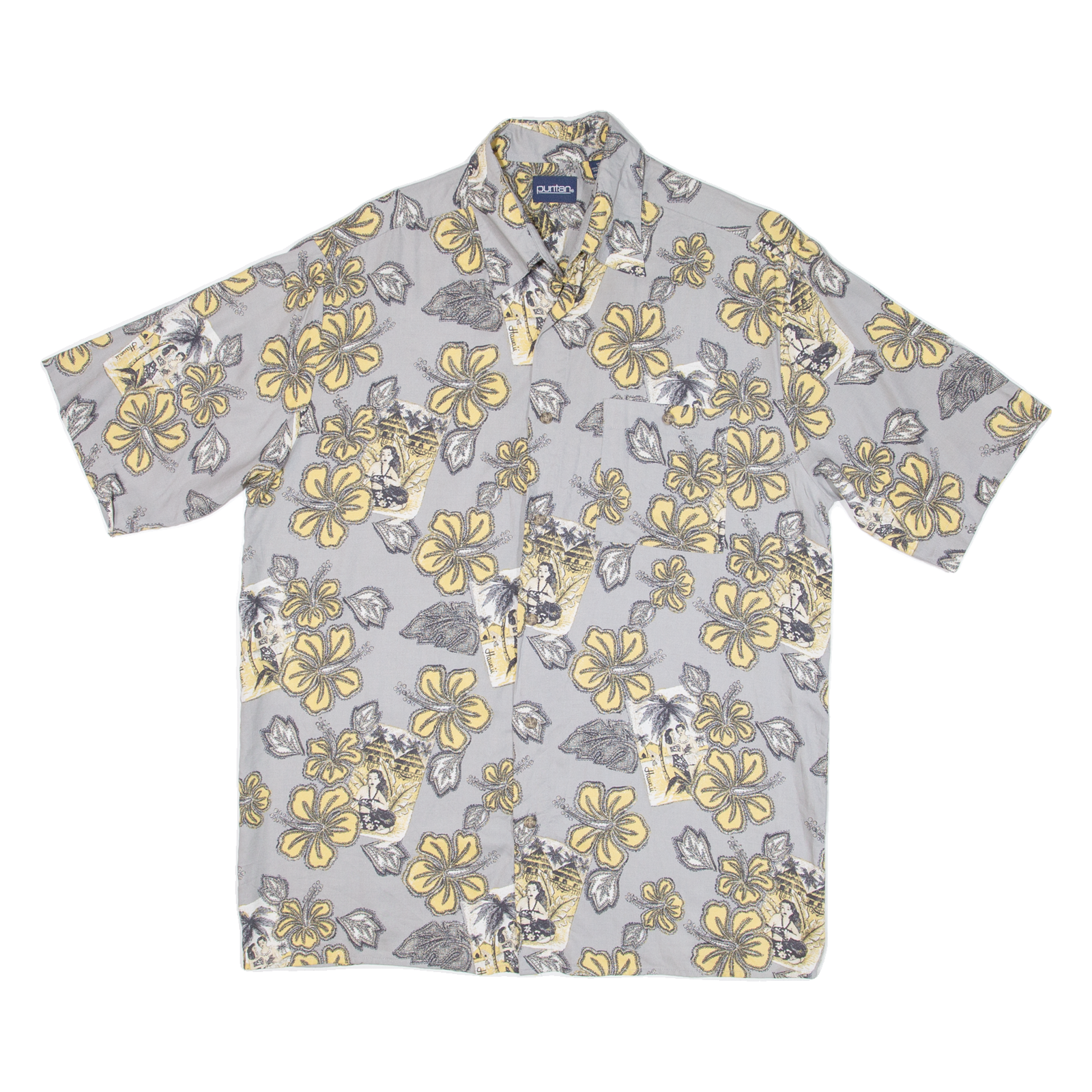 PURITAN Mens Hawaiian Shirt Grey Floral M Refurbished - N/A refurbished available on Cerqular