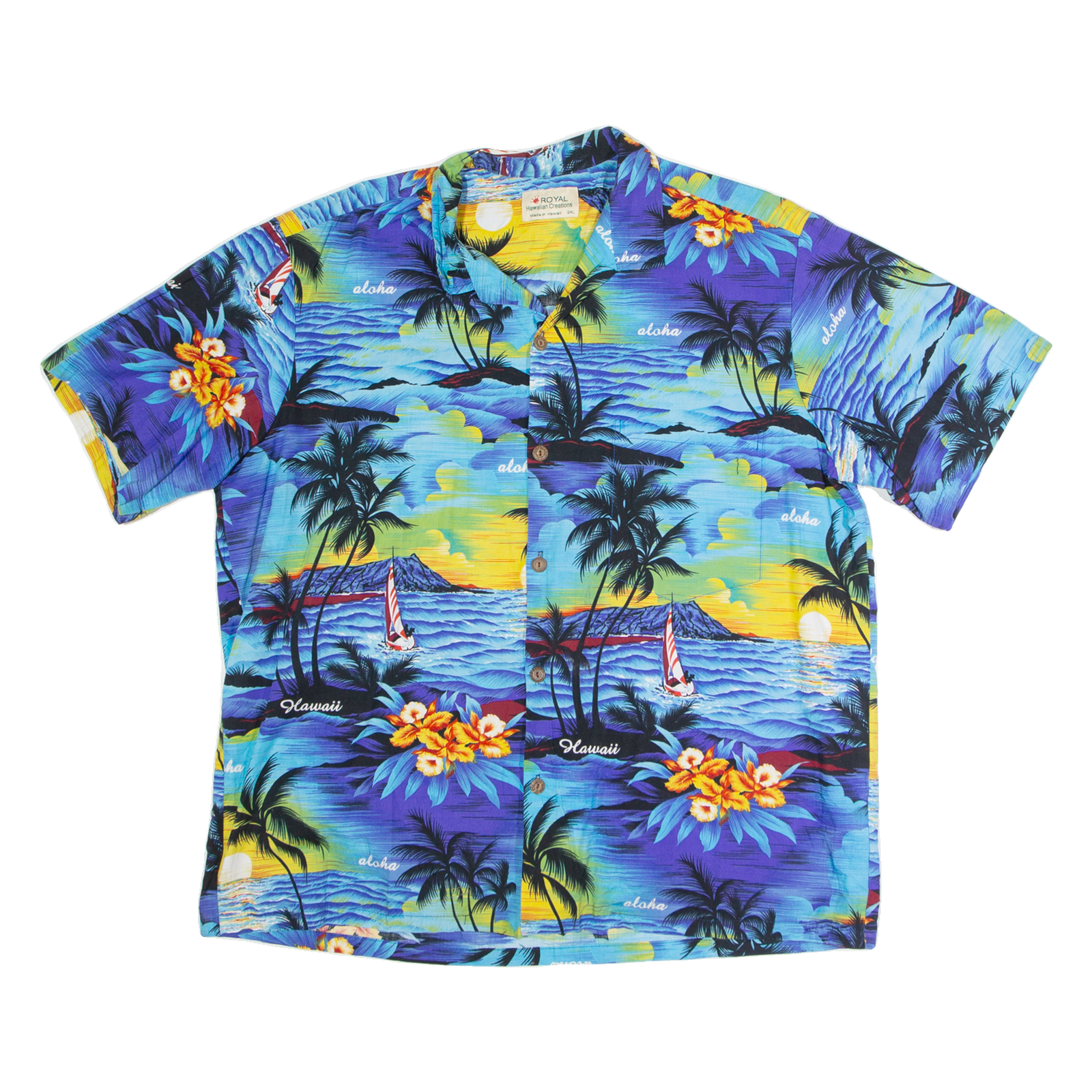 ROYAL Mens Hawaiian Shirt Blue Crazy Pattern 2XL Refurbished - N/A refurbished available on Cerqular