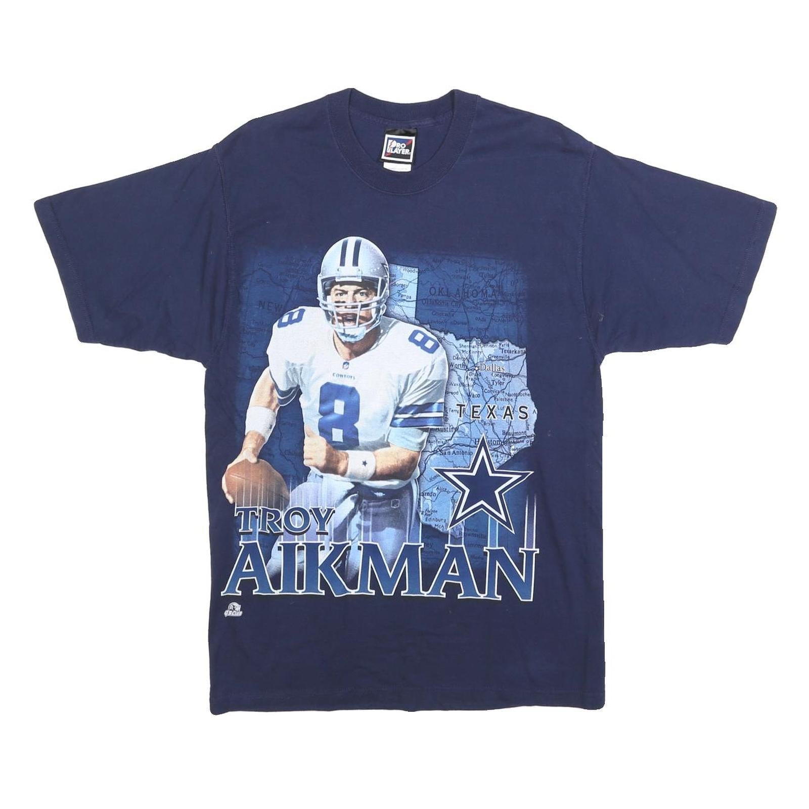 PRO PLAYER Mens Blue Troy Aikman Graphic T-Shirt M Short Sleeve Crew Neck Refurbished - N/A refurbished available on Cerqular