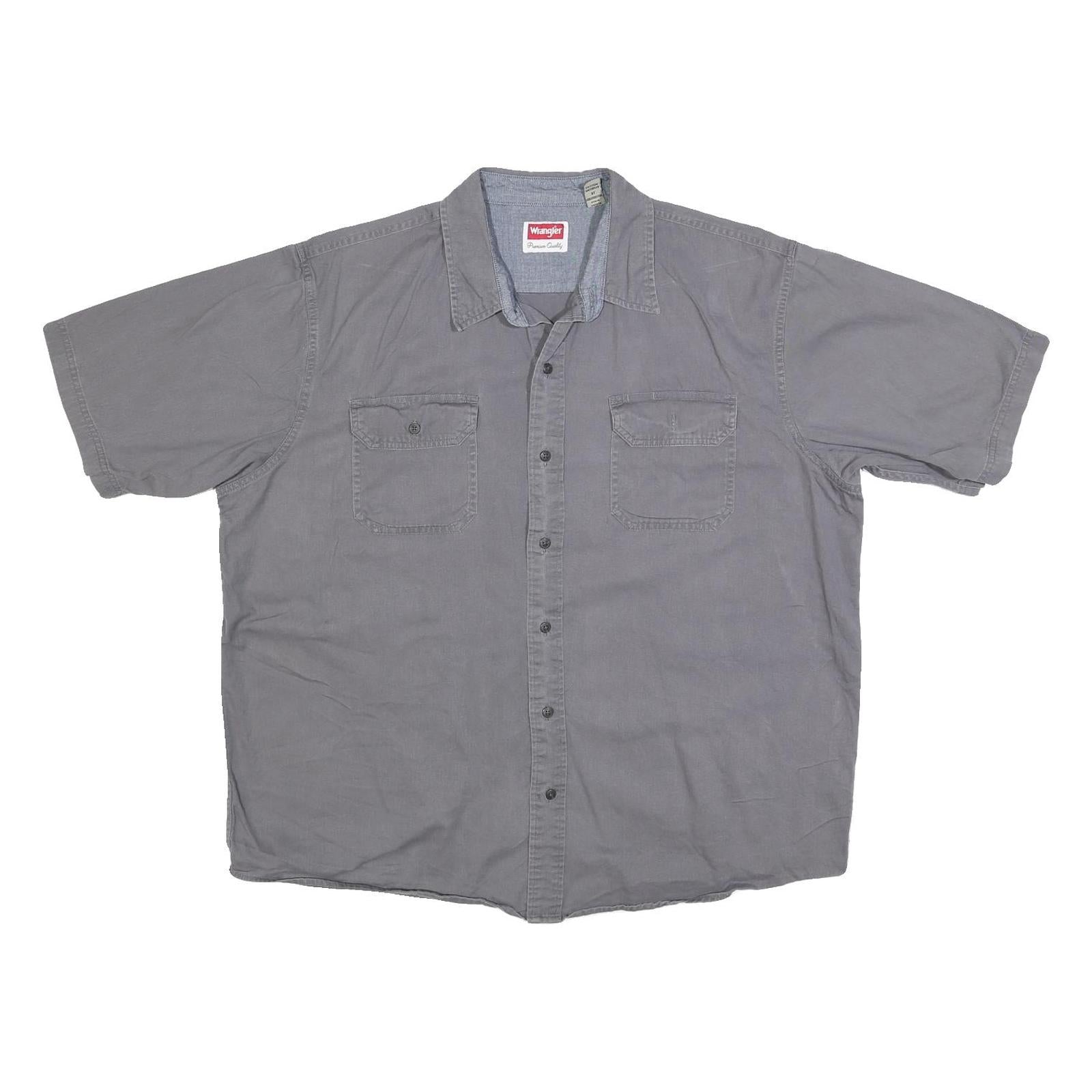WRANGLER Mens Grey Shirt Cotton Blend XL Casual Button Front Short Sleeve Refurbished - N/A refurbished available on Cerqular