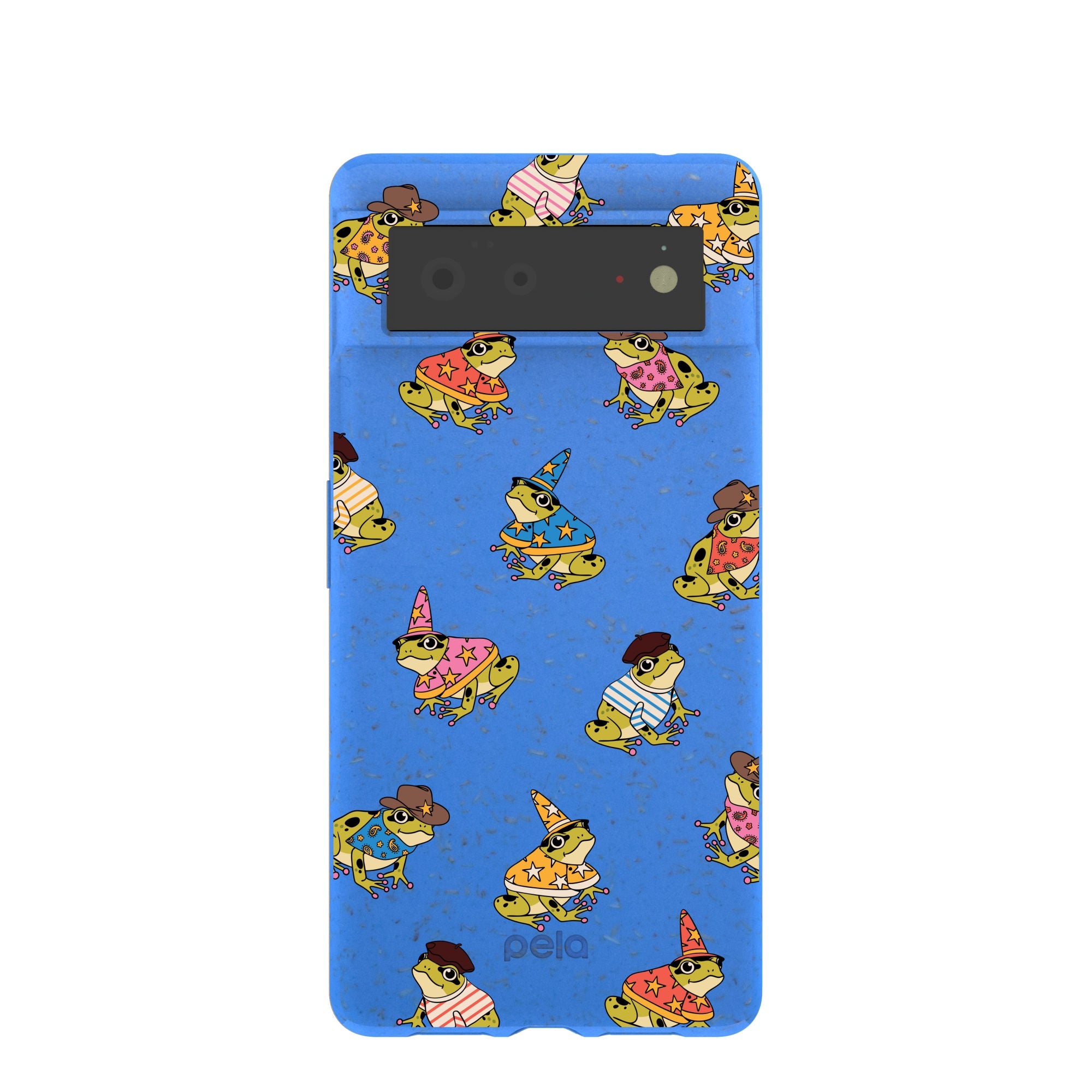 Electric Blue Fancy Frogs Google Pixel 6 Case Refurbished - Pela Case refurbished available on Cerqular