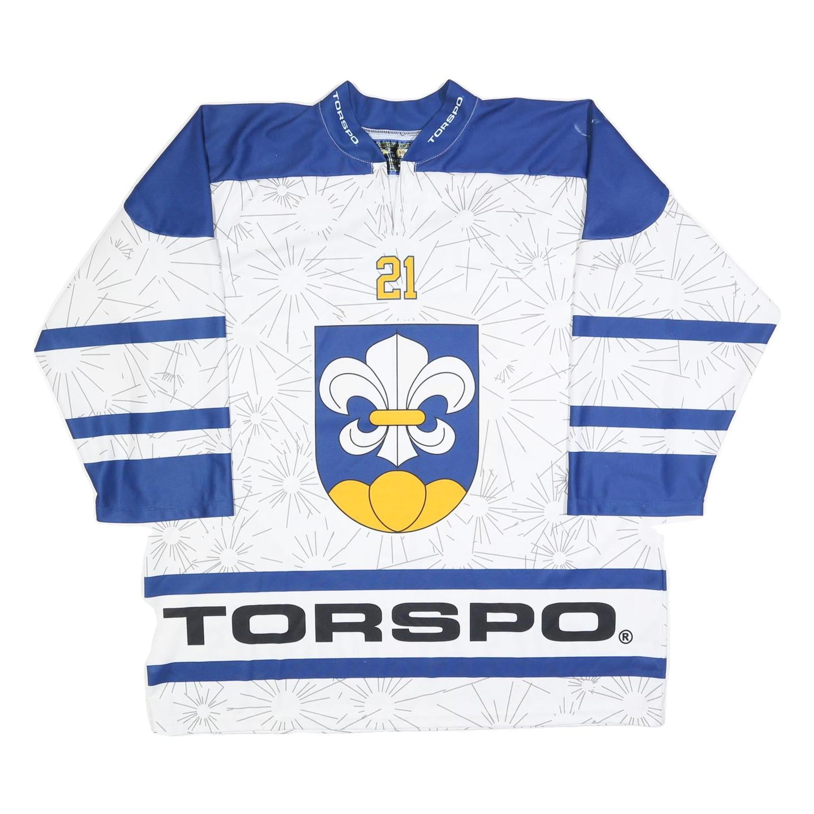 JERSEY 53 Mens White & Blue Graphic T-Shirt 2XL Long Sleeve 1/4 Zip Polyester Refurbished - N/A refurbished available on Cerqular