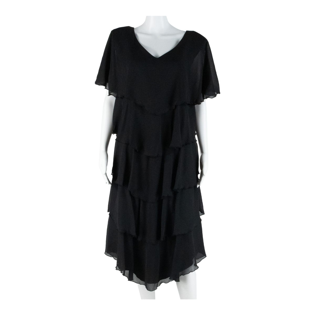 JUSTIN DAVID Womens Day Dress Black Short Sleeve Midi L Refurbished - N/A refurbished available on Cerqular