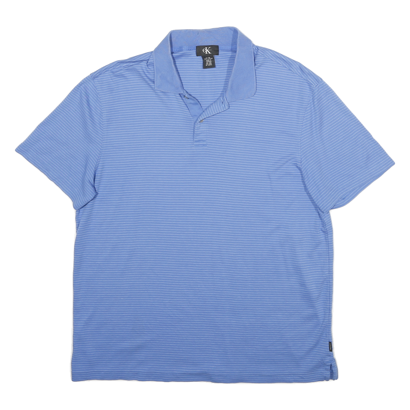 CALVIN KLEIN Mens Blue Short Sleeve Striped Polo Shirt L Cotton Casual Summer Refurbished - N/A refurbished available on Cerqular