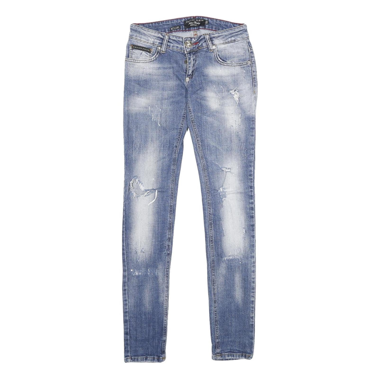 PHILIPP PLEIN Womens Blue Regular Skinny Denim Medium Wash W28 L34 Distressed Refurbished - N/A refurbished available on Cerqular