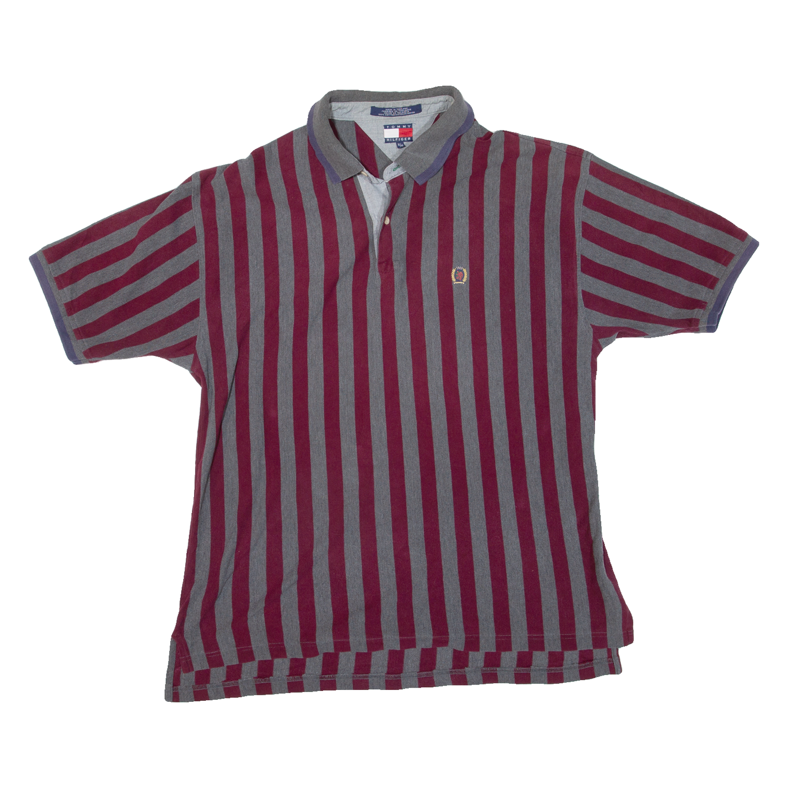 TOMMY HILFIGER Mens Polo Shirt Maroon Striped XL Refurbished - N/A refurbished available on Cerqular