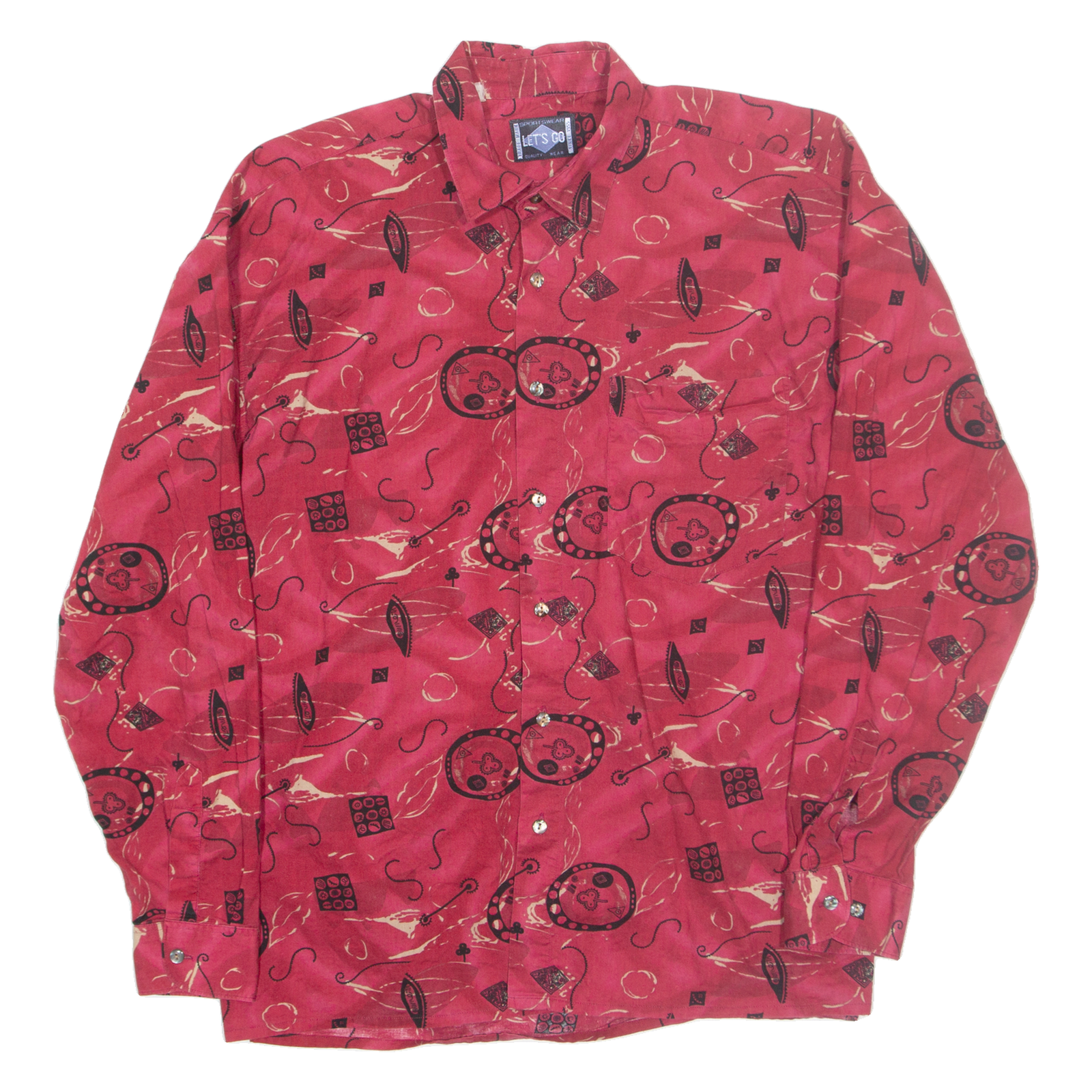 LETS GO Mens Shirt Red Crazy Pattern Long Sleeve L Refurbished - N/A refurbished available on Cerqular