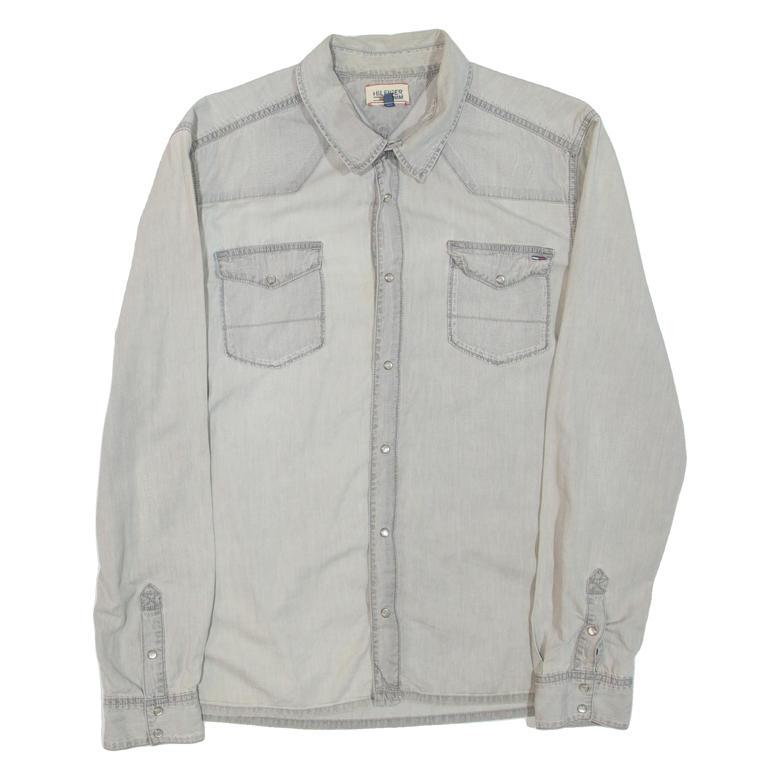 HILFIGER DENIM Mens Plain Shirt Grey Long Sleeve L Refurbished - N/A refurbished available on Cerqular