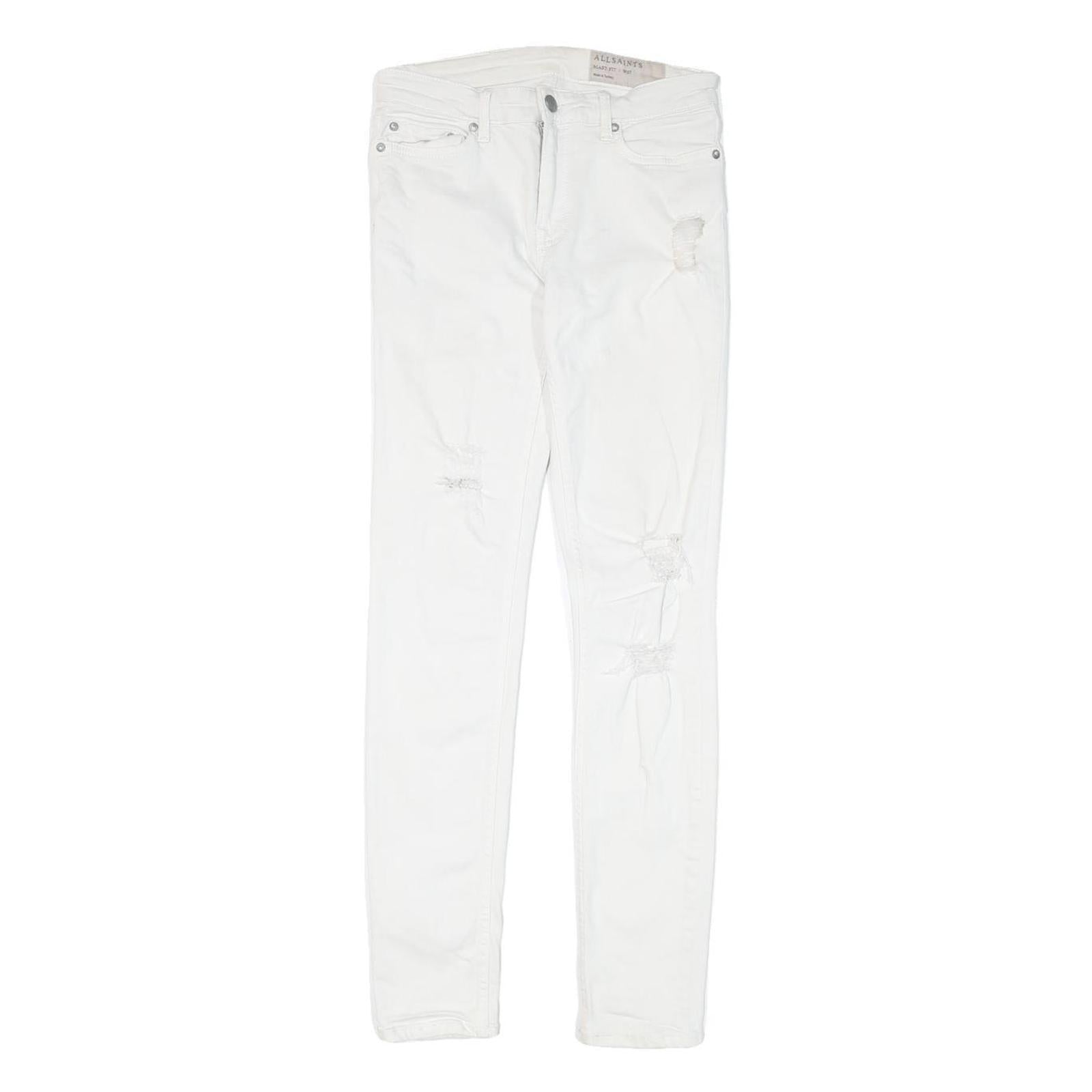 ALL SAINTS Womens White Regular Skinny Denim Jeans W27 L29 Distressed Zip Refurbished - N/A refurbished available on Cerqular