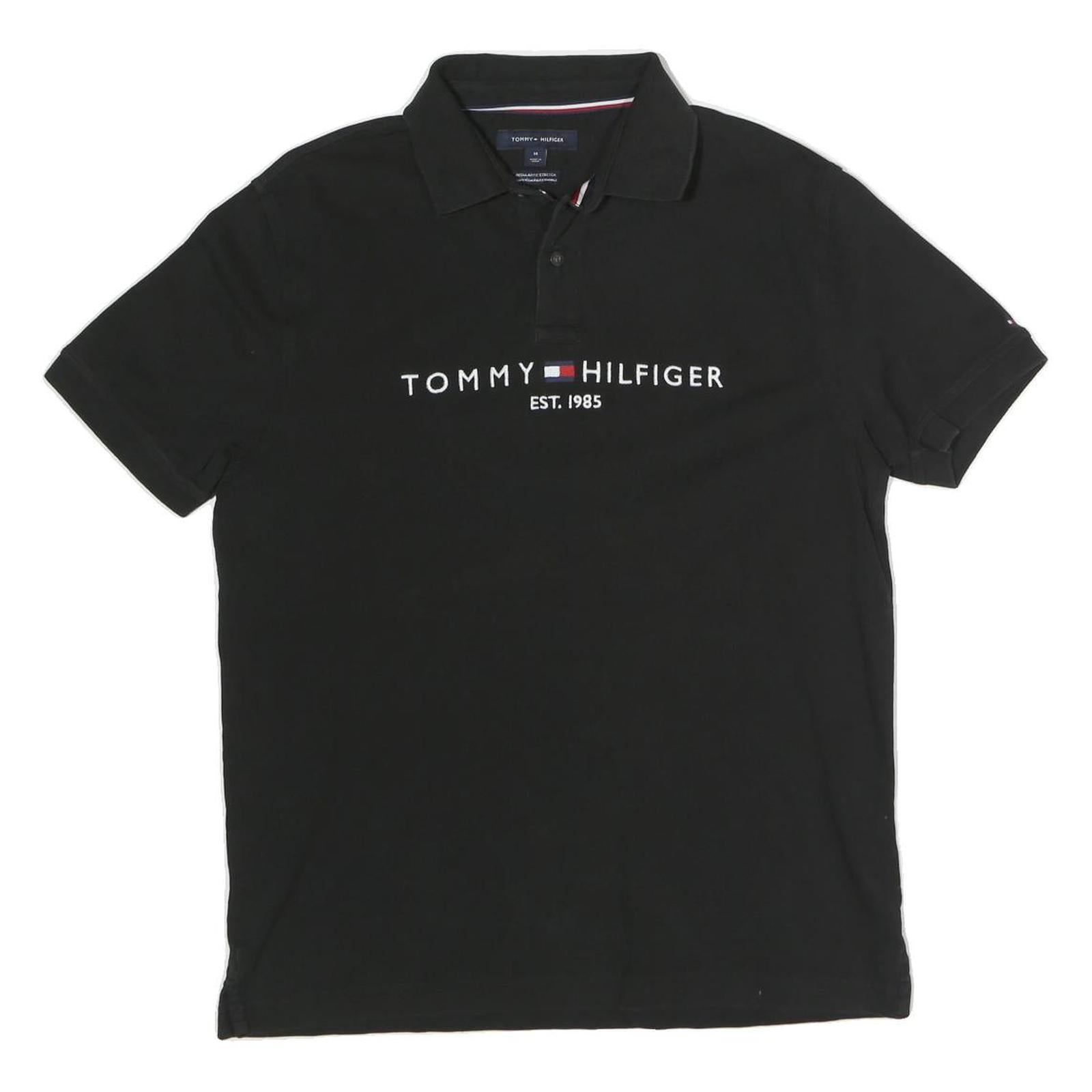 TOMMY HILFIGER Mens Black Short Sleeve Logo Polo Shirt M Cotton Blend Casual Refurbished - N/A refurbished available on Cerqular