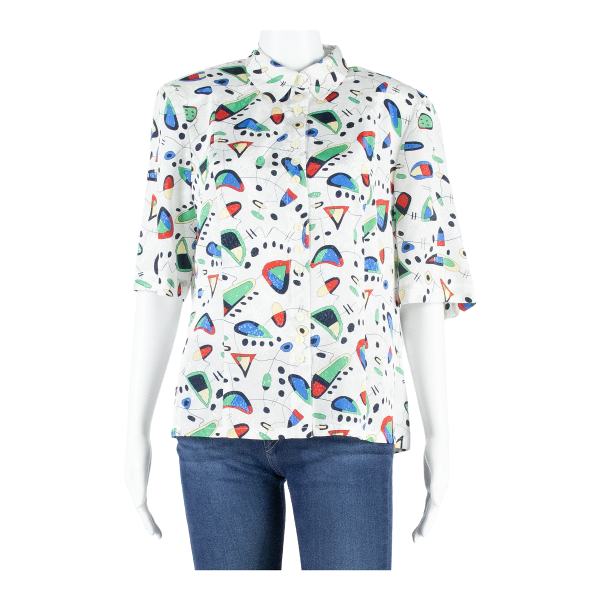 FRANKENWALDER Womens Printed Blouse White Crazy Pattern M Refurbished - N/A refurbished available on Cerqular