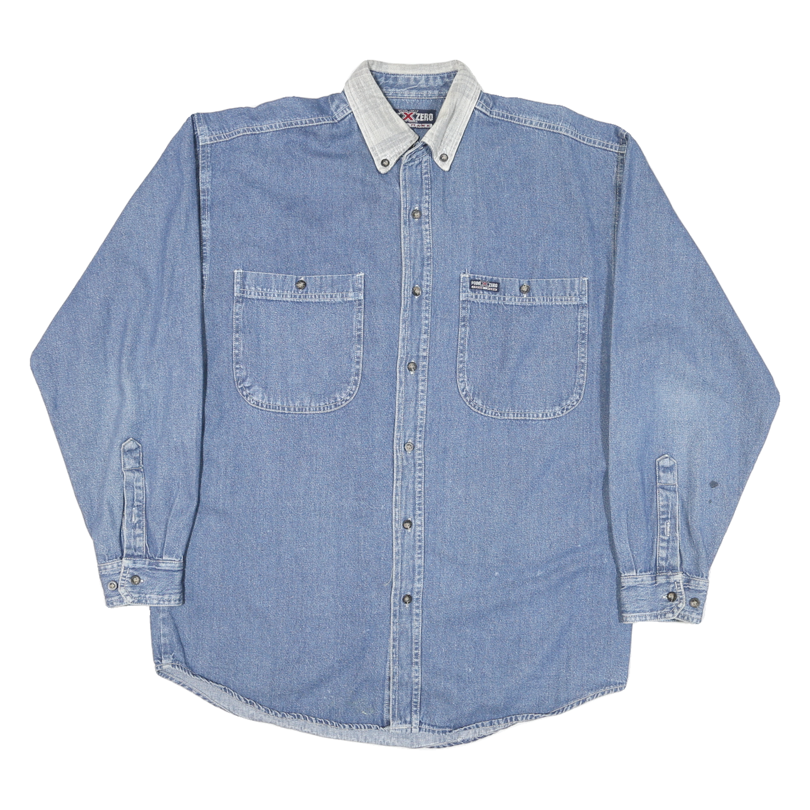 POINT ZERO Mens Blue Denim Shirt M Button Down Collar Long Sleeve Casual Refurbished - N/A refurbished available on Cerqular