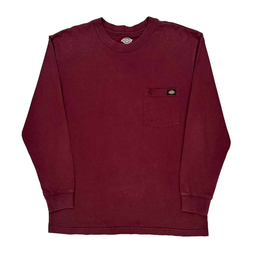 Dickies Long Sleeve T-Shirt - Large Burgundy Cotton Refurbished - Thrifted (note: this is a term often used to describe second- refurbished available on Cerqular