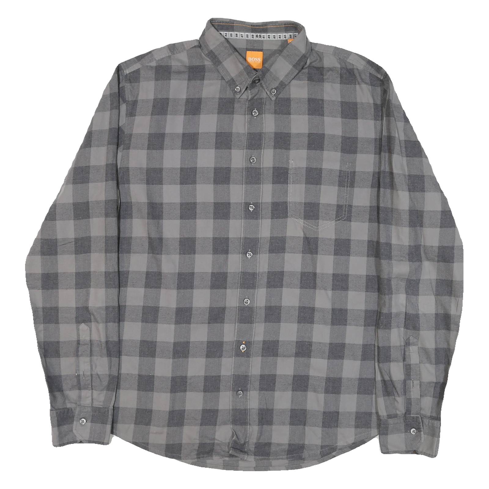 BOSS Mens Grey Check Shirt XL Button-Down Collar Long Sleeve Cotton Blend Smart Refurbished - N/A refurbished available on Cerqular
