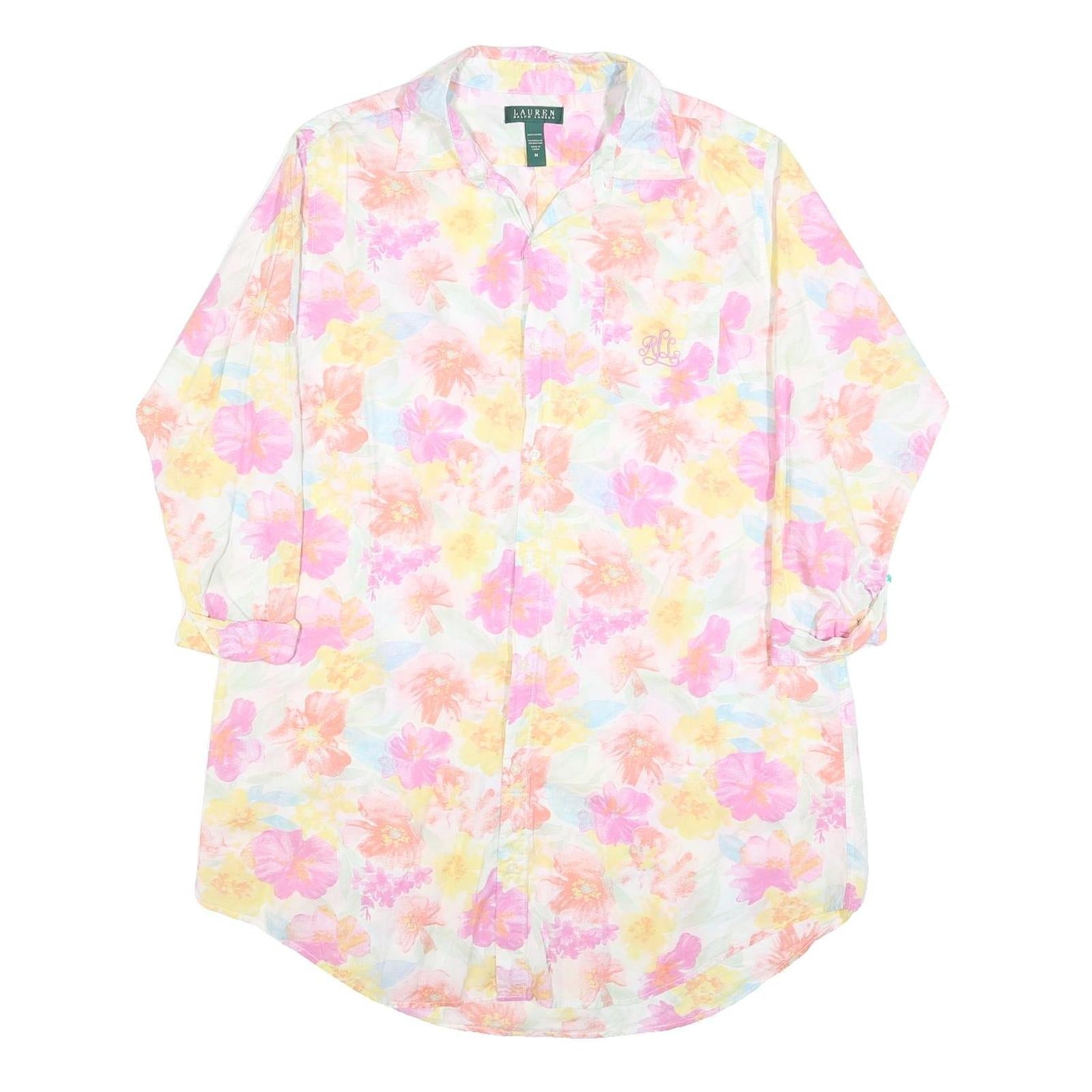 LAUREN RALPH LAUREN Womens Cream Floral Day Cotton Blend Shirt Dress M Casual Refurbished - N/A refurbished available on Cerqular
