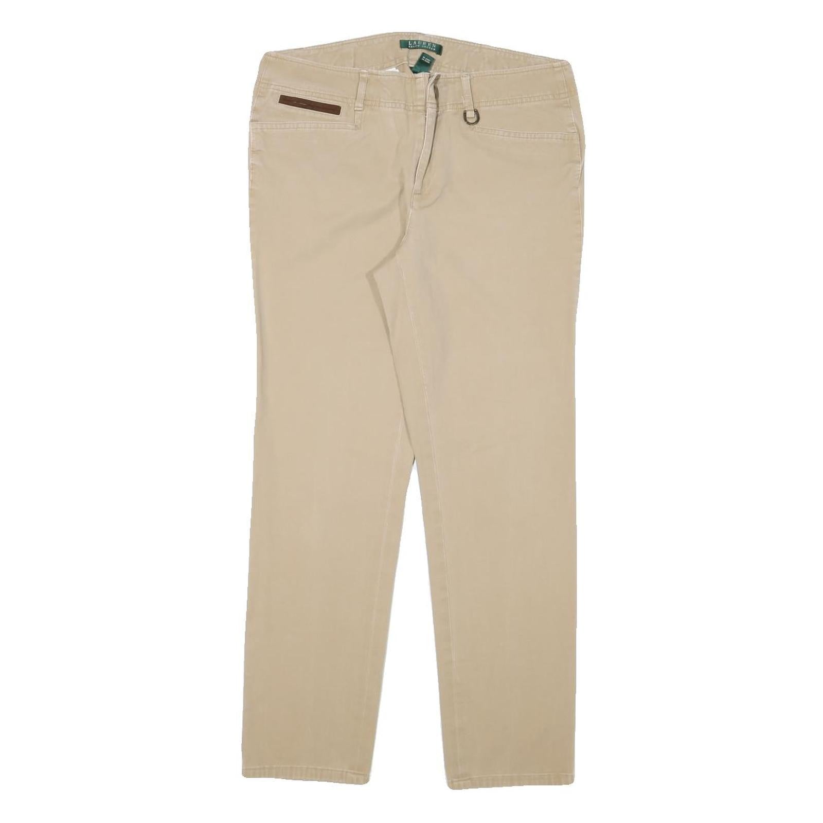 LAUREN RALPH LAUREN Womens Cotton Blend Beige Slim Straight Trousers W30 L27 Refurbished - N/A refurbished available on Cerqular