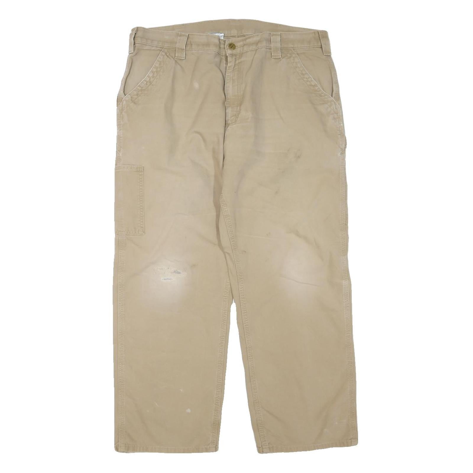 CARHARTT Mens Cotton Blend Beige Regular Zip Trousers W38 L30 Workwear Utility Refurbished - N/A refurbished available on Cerqular