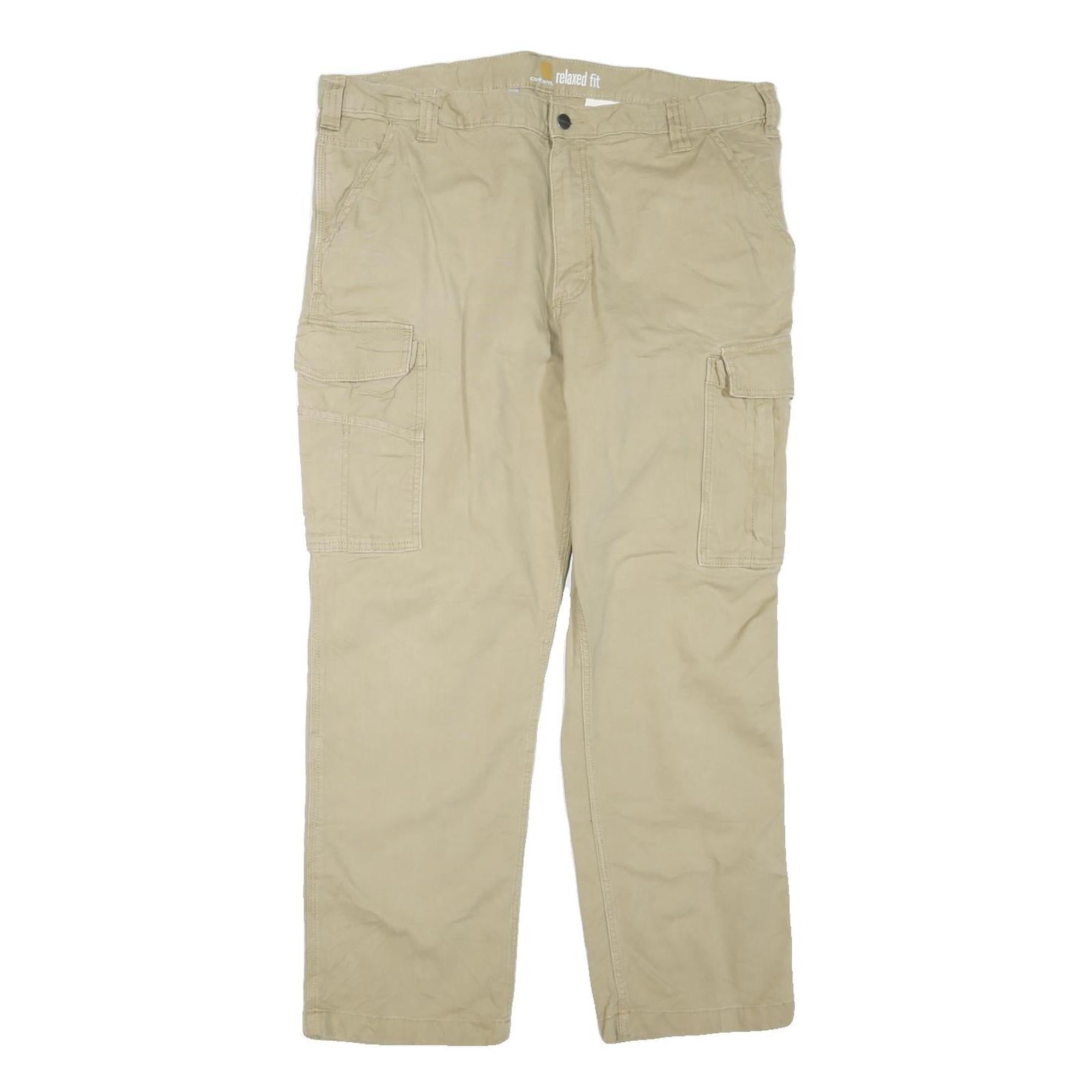 CARHARTT Mens Relaxed Fit Beige Cargo Trousers W40 L30 Cotton Blend Zip Refurbished - N/A refurbished available on Cerqular