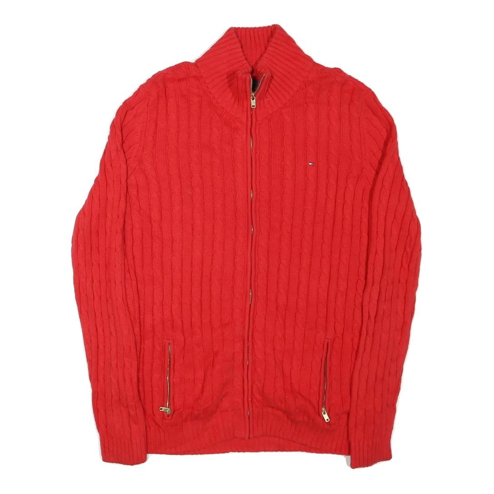 TOMMY HILFIGER Womens Red Patterned Full Zip Jumper Crew Knit M Cable Knit Refurbished - N/A refurbished available on Cerqular