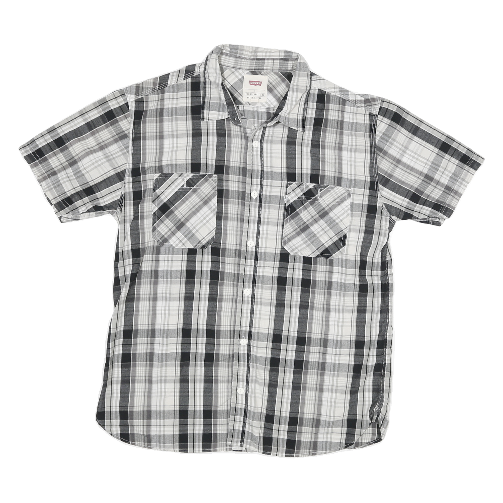 LEVI'S Mens Black & Grey Plaid Short Sleeve Shirt L Casual Cotton Blend Summer Refurbished - N/A refurbished available on Cerqular