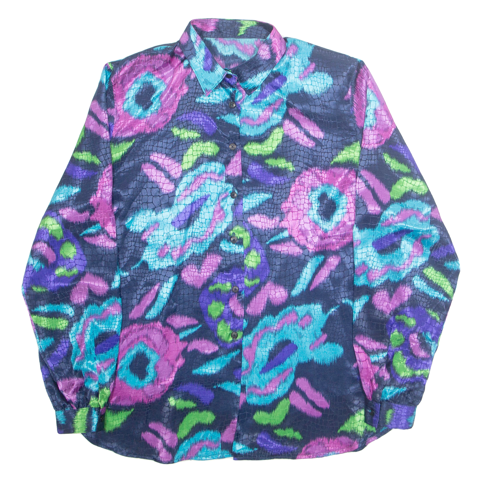 Womens Printed Blouse Blue Collared Long Sleeve Crazy Pattern L Refurbished - N/A refurbished available on Cerqular