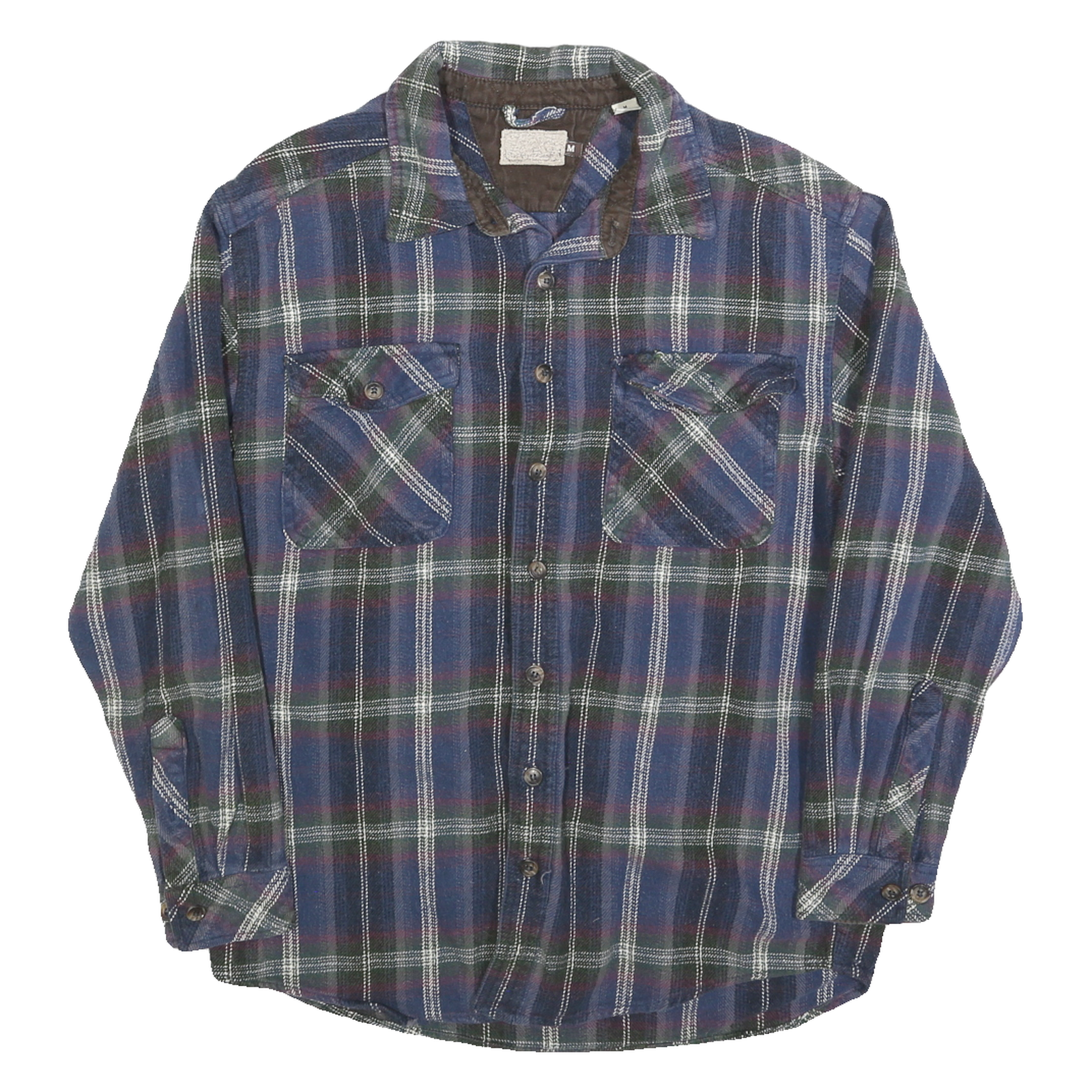 Mens Blue Green Check Cotton Shirt M Long Sleeve Casual Button Pocket Refurbished - N/A refurbished available on Cerqular