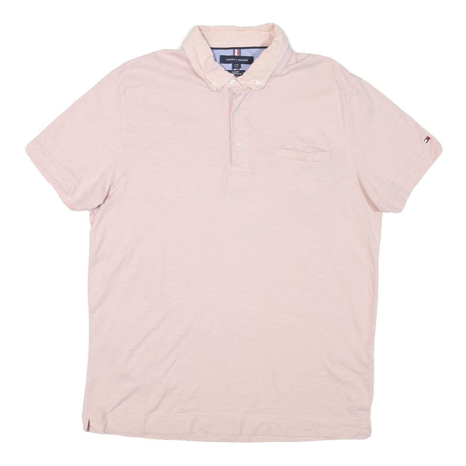 TOMMY HILFIGER Mens Pink Polo Shirt L Cotton Short Sleeve Buttoned Pocket Refurbished - N/A refurbished available on Cerqular