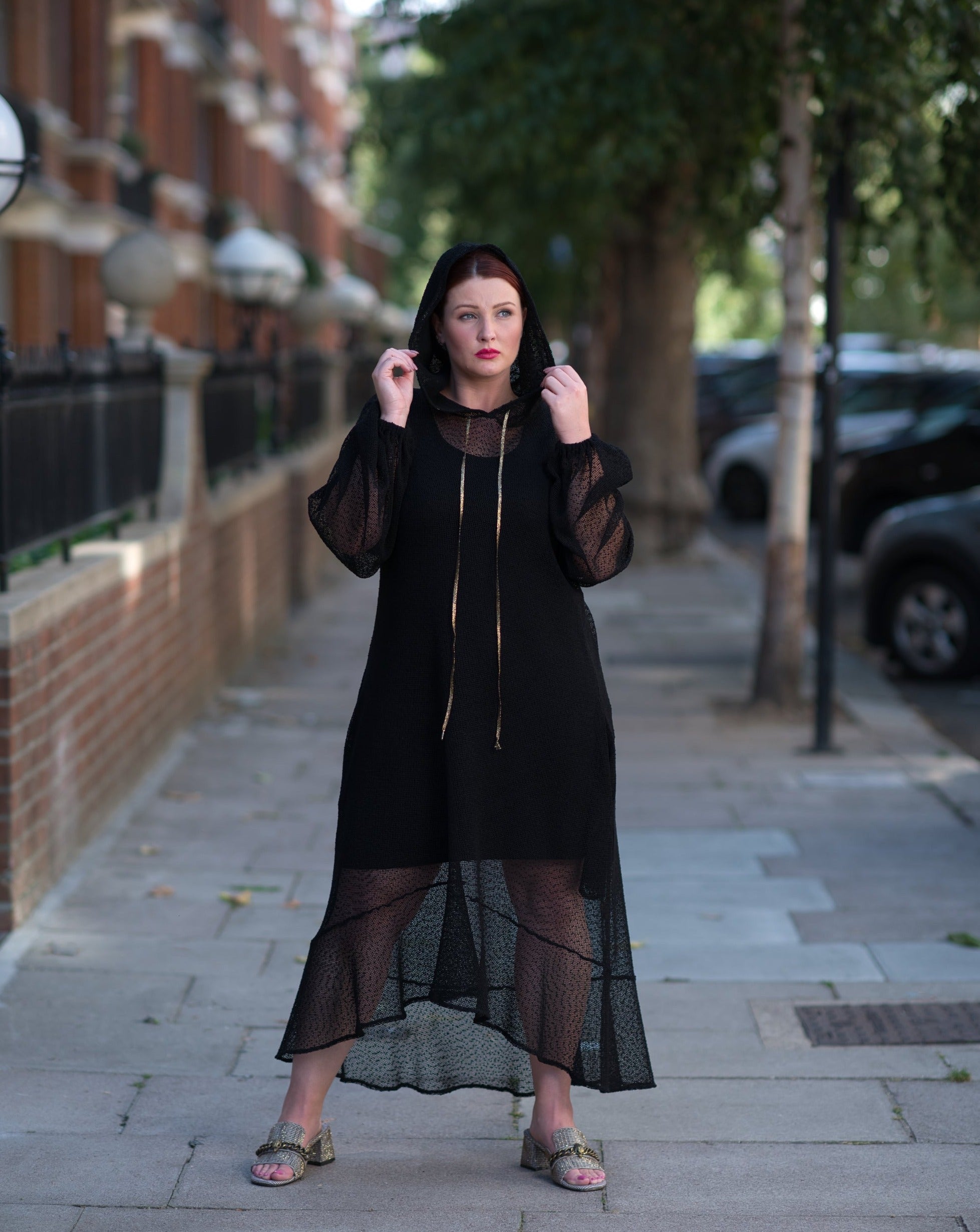 Aphrodite Black Holiday Resort Midi Dress With Hoodie -  Inclusive Plus Size up to UK 18 / US 14 | Size: Size UK 16/ US 12 | Color: Black Refurbished - N/A refurbished available on Cerqular